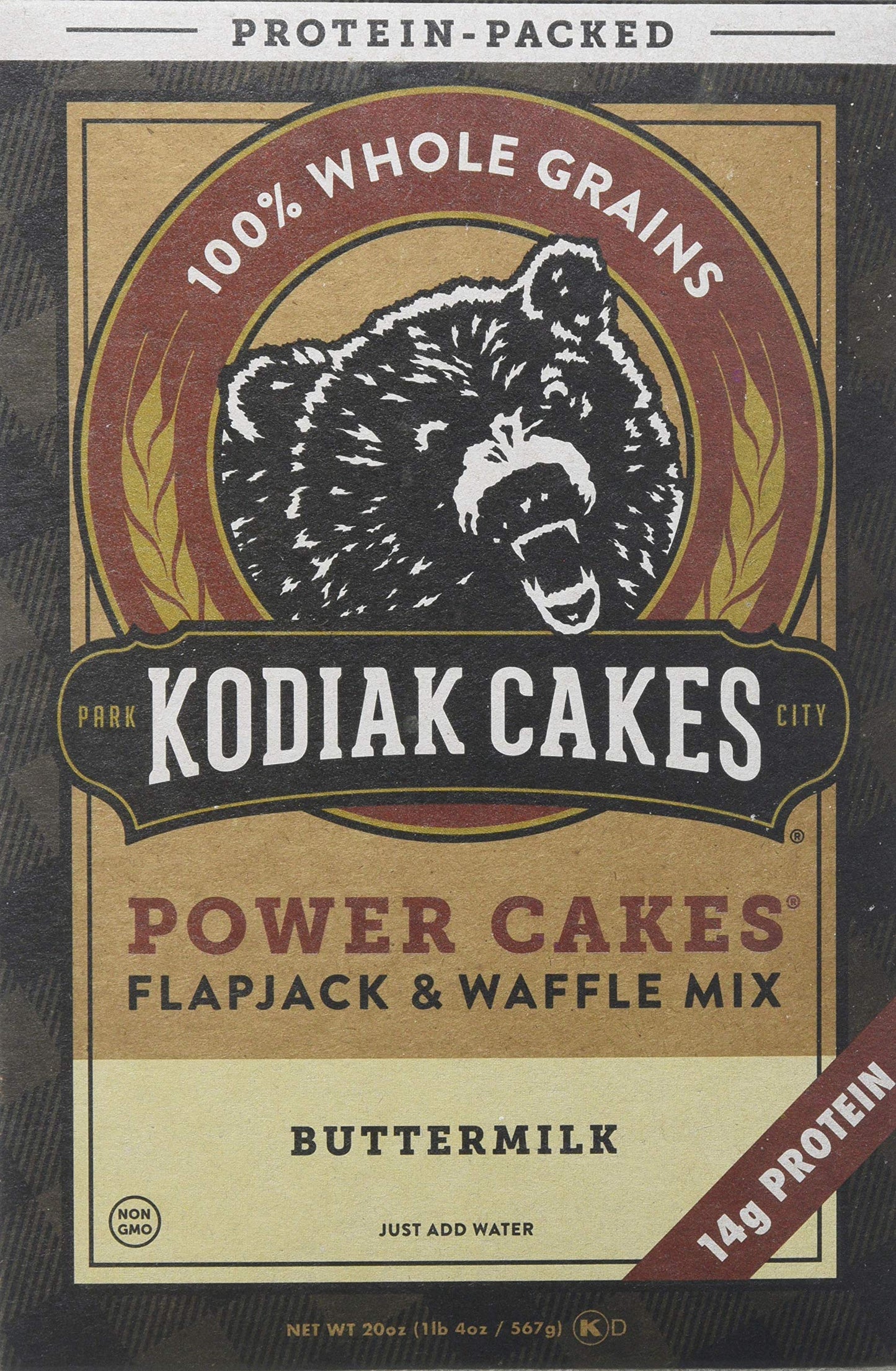 Kodiak Cakes Power Cakes Protein Packed Flap Jack & Waffle Whole Grain Mix Buttermilk, 20 ounces