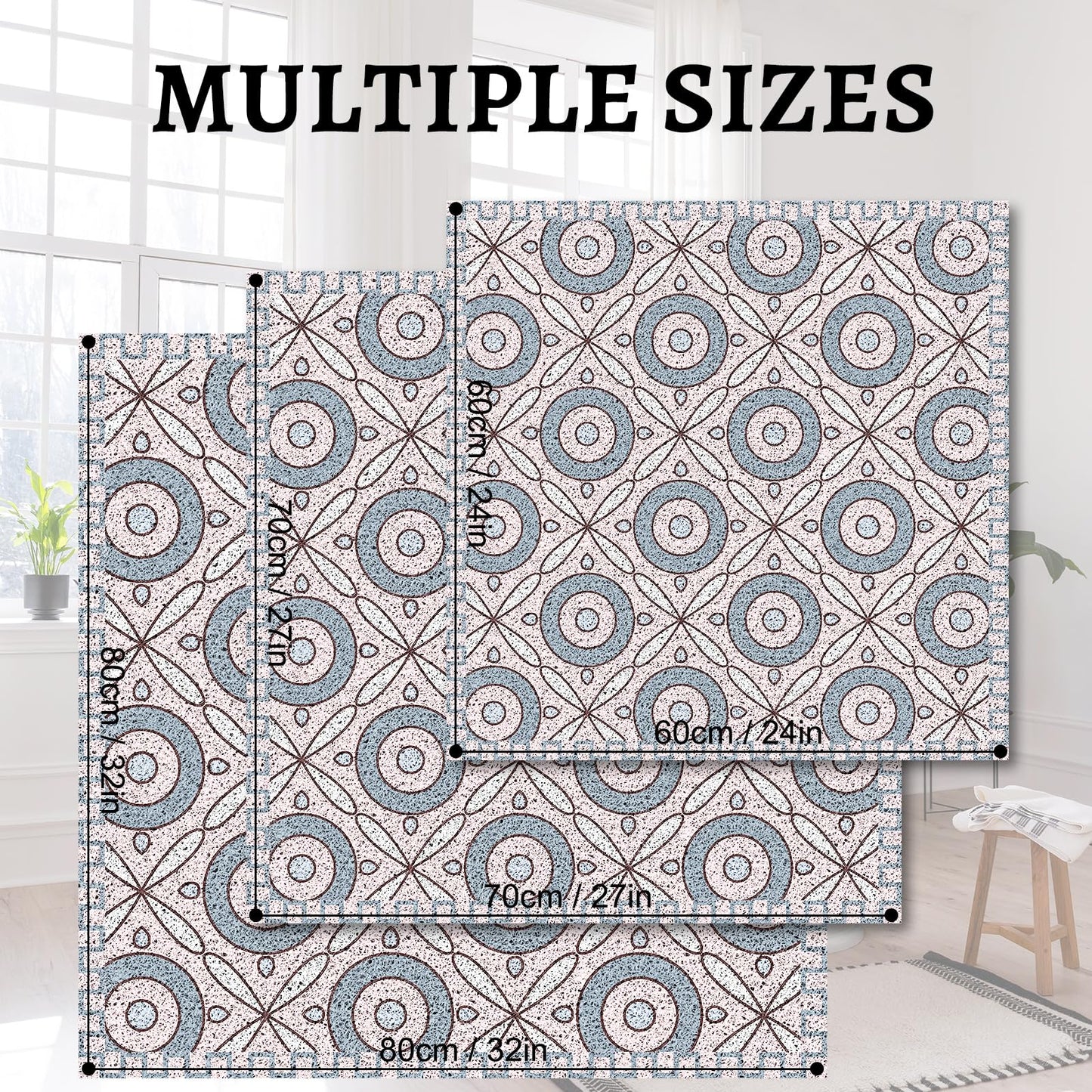 Quick Dry Large Square Shower Mat Non Slip 80x80 CM, Anti Mould PVC Loofah Bath Mat for Bathroom Floor & Wet Room
