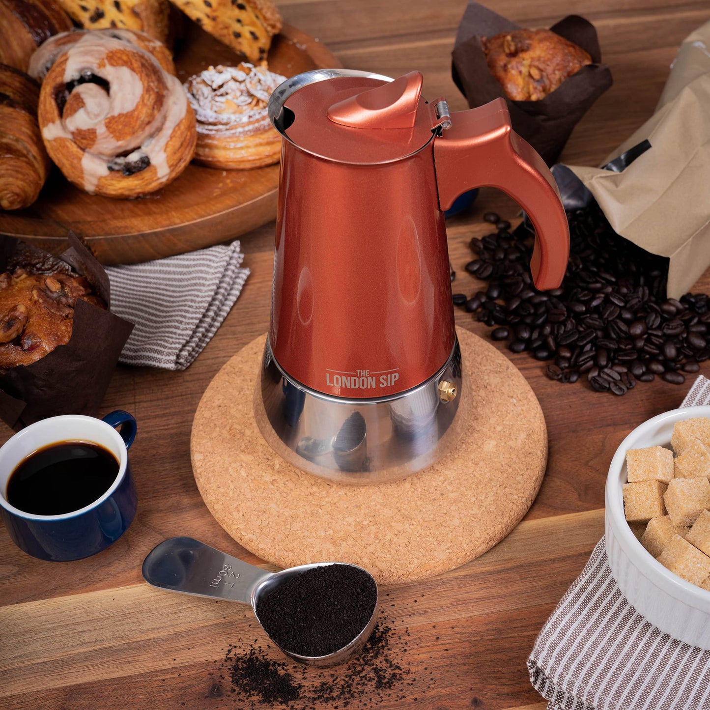 The London Sip Stainless Steel Induction Stovetop Espresso Maker - Make Cafe Quality Italian Style Coffee at Home with This Premium Moka Pot in Modern