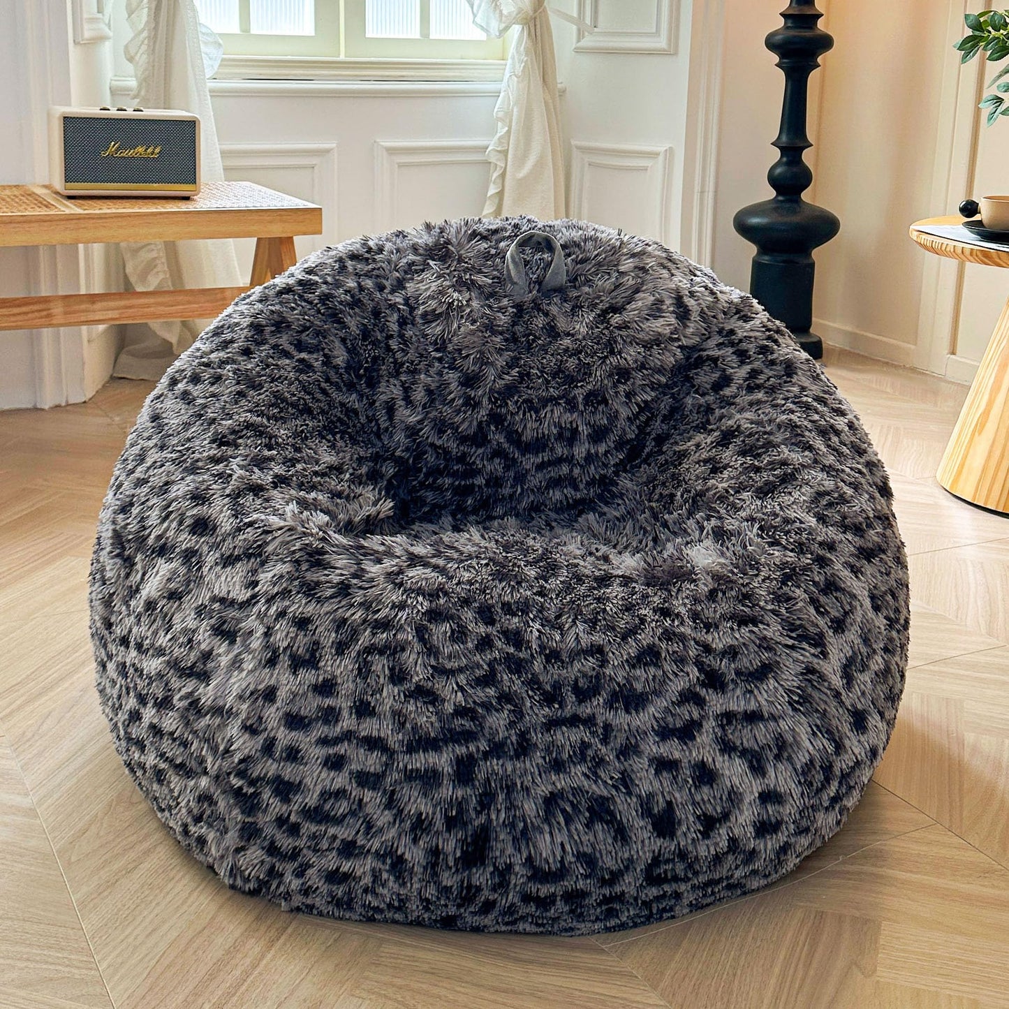 XeGe Faux Fur Leopard Print Bean Bag Chair Cover(No Filler), Cheetah Grey