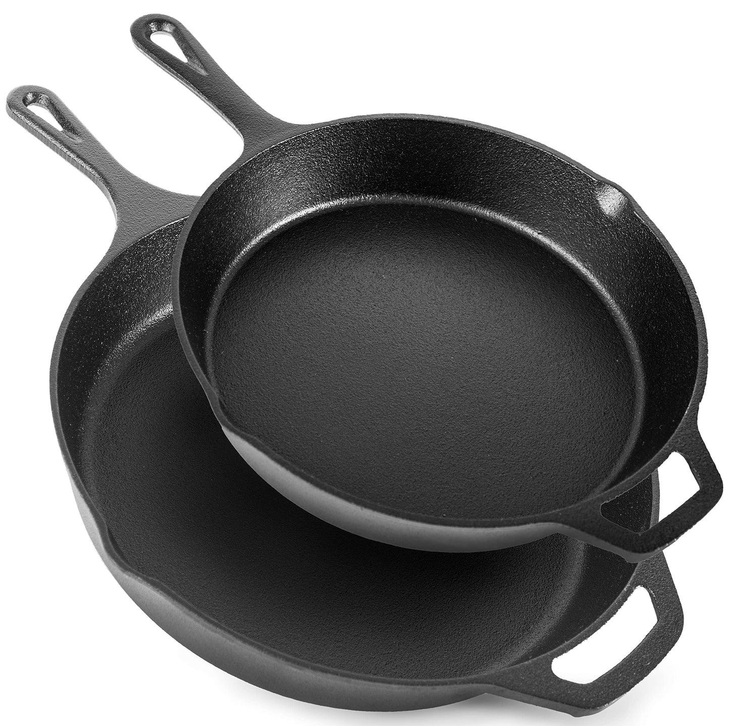 nuovva 2pcs Cast Iron Skillet Set  Pre Seasoned Skillet Frying Pan  Oven Safe Grill Cookware Set for Outdoor & Indoor Use  (Chef Set 10-inch 25cm