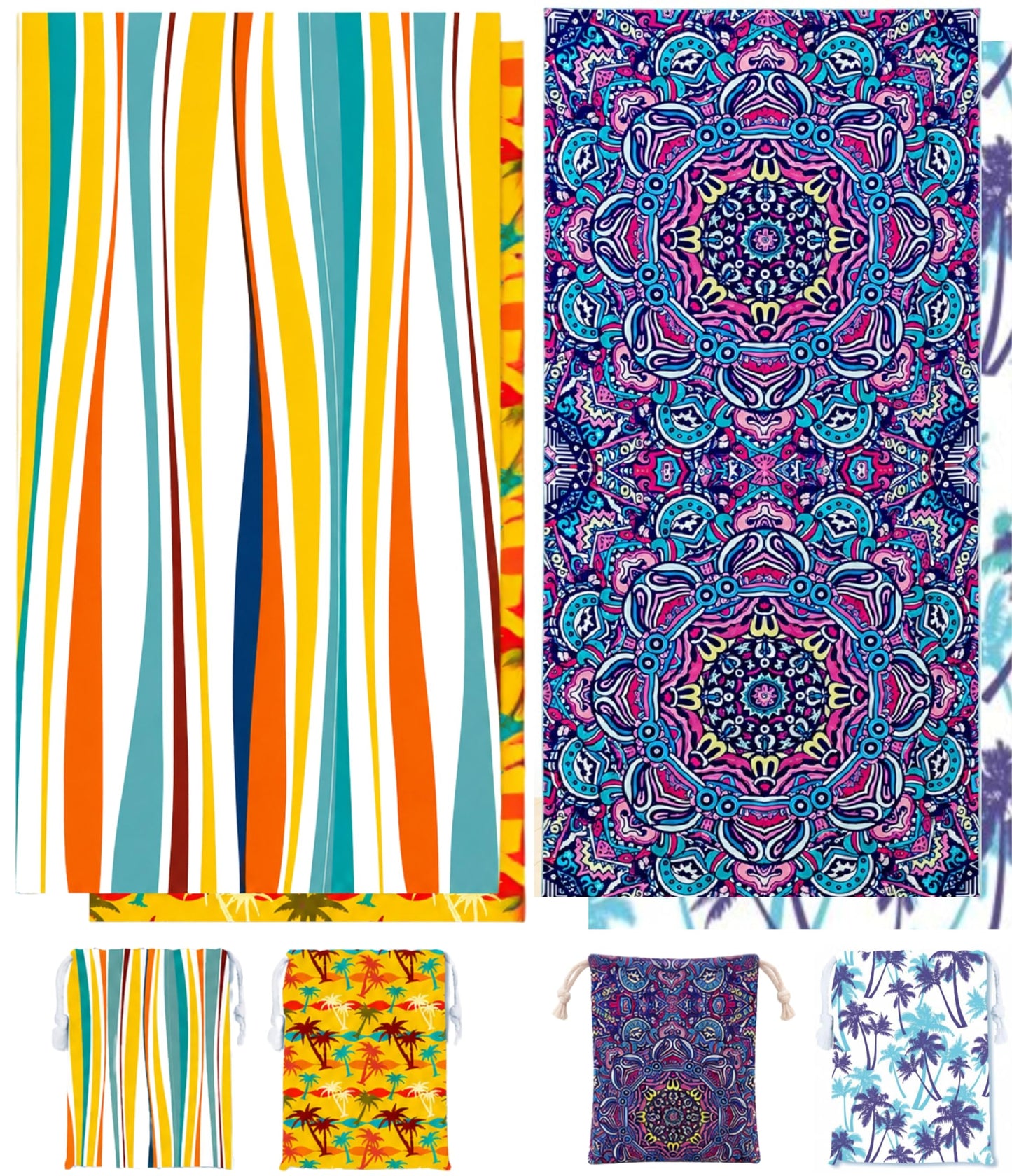 RB INTERNATIONAL Beach Towel with Bag 2 Pack 160x80cm for Adults, Microfibre Waffle Weave, Quick Dry, Sand Free, Lightweight, Compact & Eco-Friendly