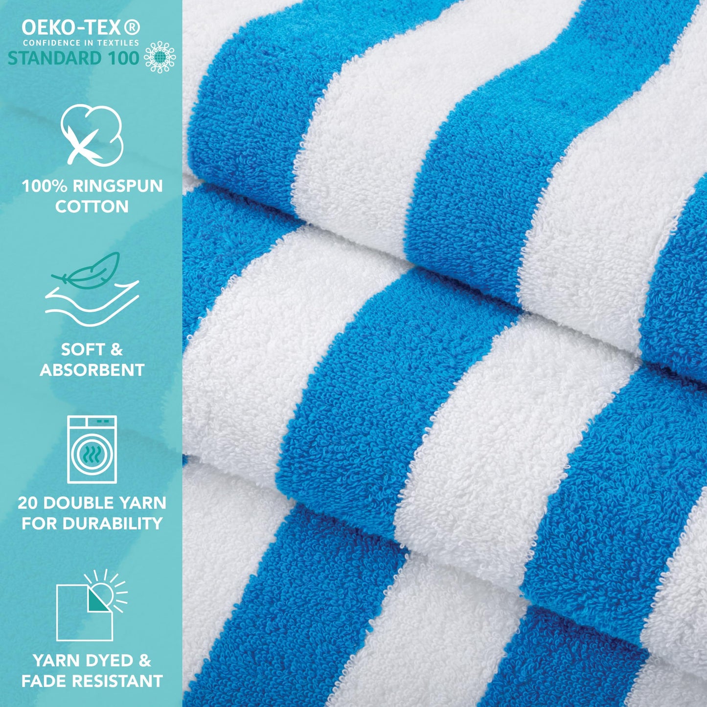 Arkwright LLC California Cabana Striped Oversized Beach Towel | Set of Four Extra Large 30" x 70" | 100% Ringspun Cotton Double Yarn Strength