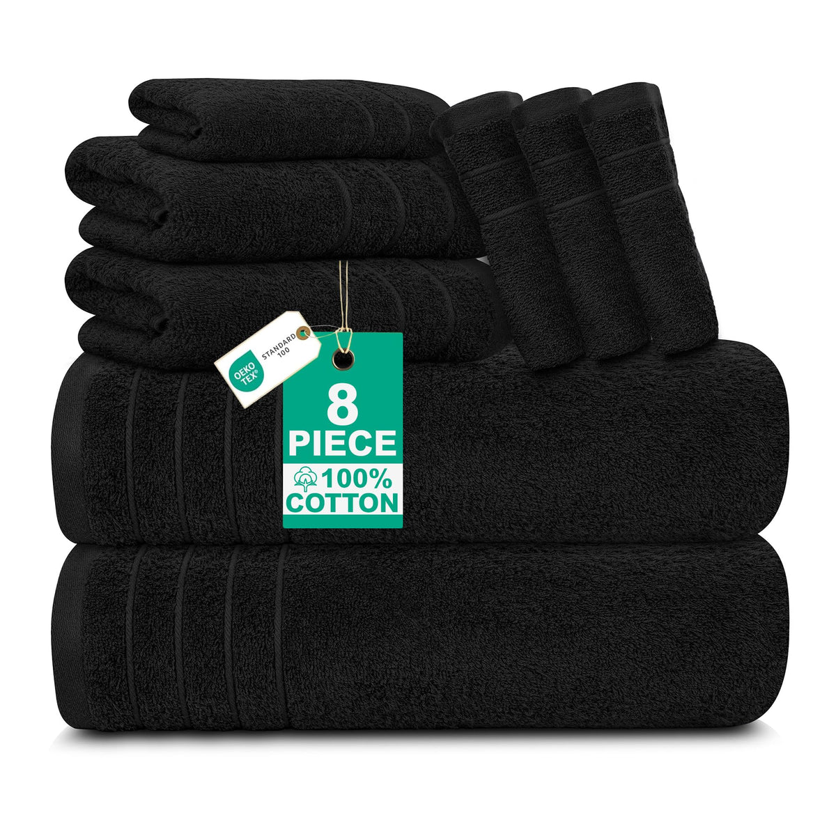 100% Cotton 8 Piece Towel Bale Set - Luxury Bathroom Towels (Black)