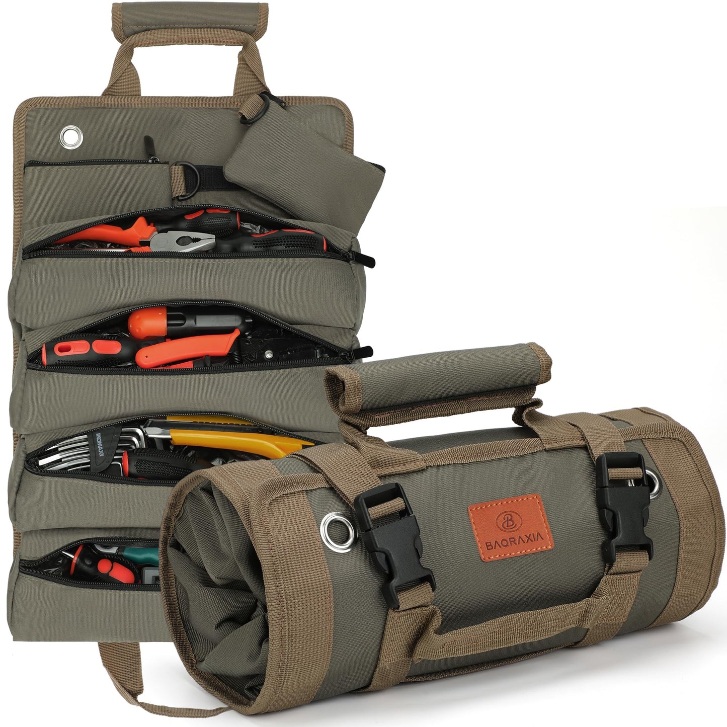 BAQRAXIA Tool Bag Gifts for Husband Him, Roll Up Small Tools Box Storage, Tool Gifts for Men Dad Boyfriend Grandpa, Presents for Birthday, Heavy Duty