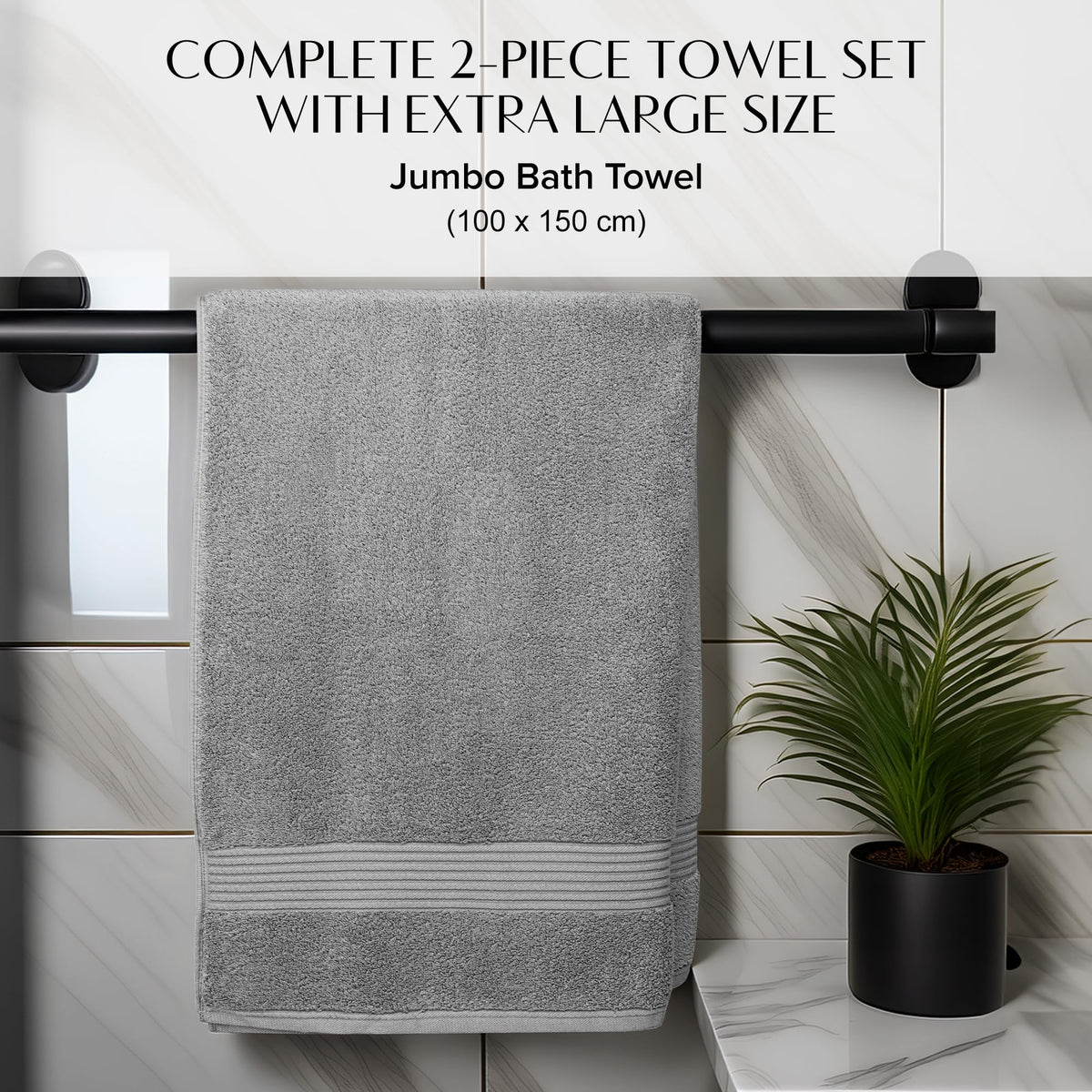 Luxury Set of 2 Jumbo Bath Sheets 100x150cm - Zero Twist 580 GSM (Silver)