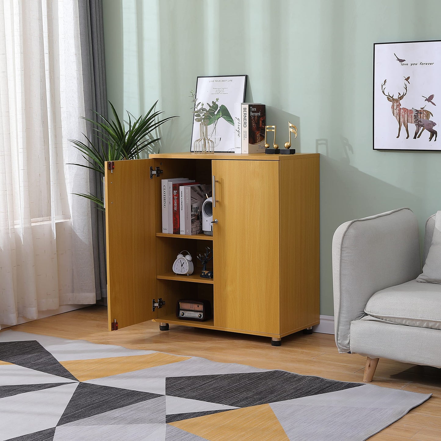 MMT Furniture Designs Ltd Storage Cupboard, 2 Door Engineered Wood, 2 Shelves. Beech, 75cm x 38cm x 90cm