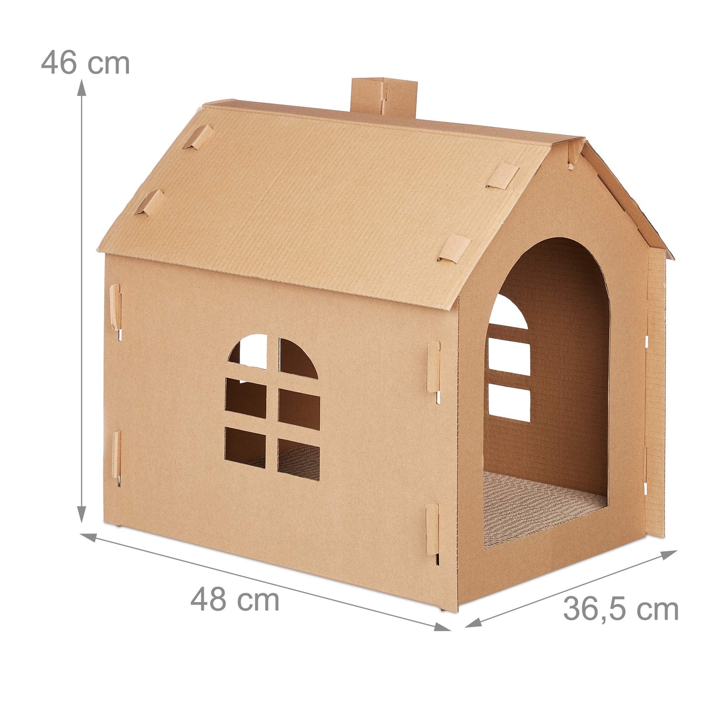 Relaxdays Cat House Cardboard, Kitten Cave Scratching Board, Easy Assembly, Incl. Catnip, 46 x 36.5 x 42.5 cm, Brown
