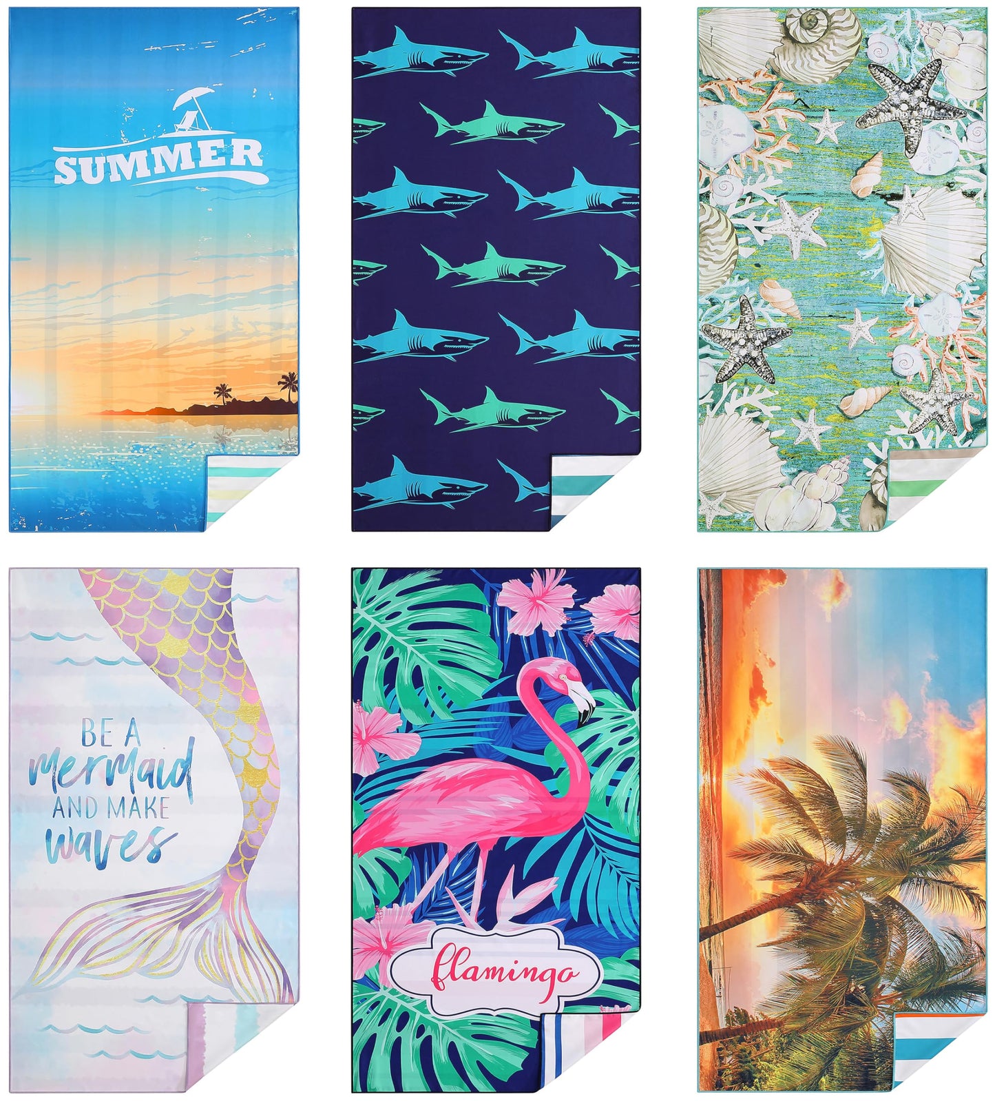 Casa Platino Beach Towels 6-Pack Extra Large – 32"x71" Sand-Free, Quick-Dry & Lightweight – Double-Sided Printed Pool
