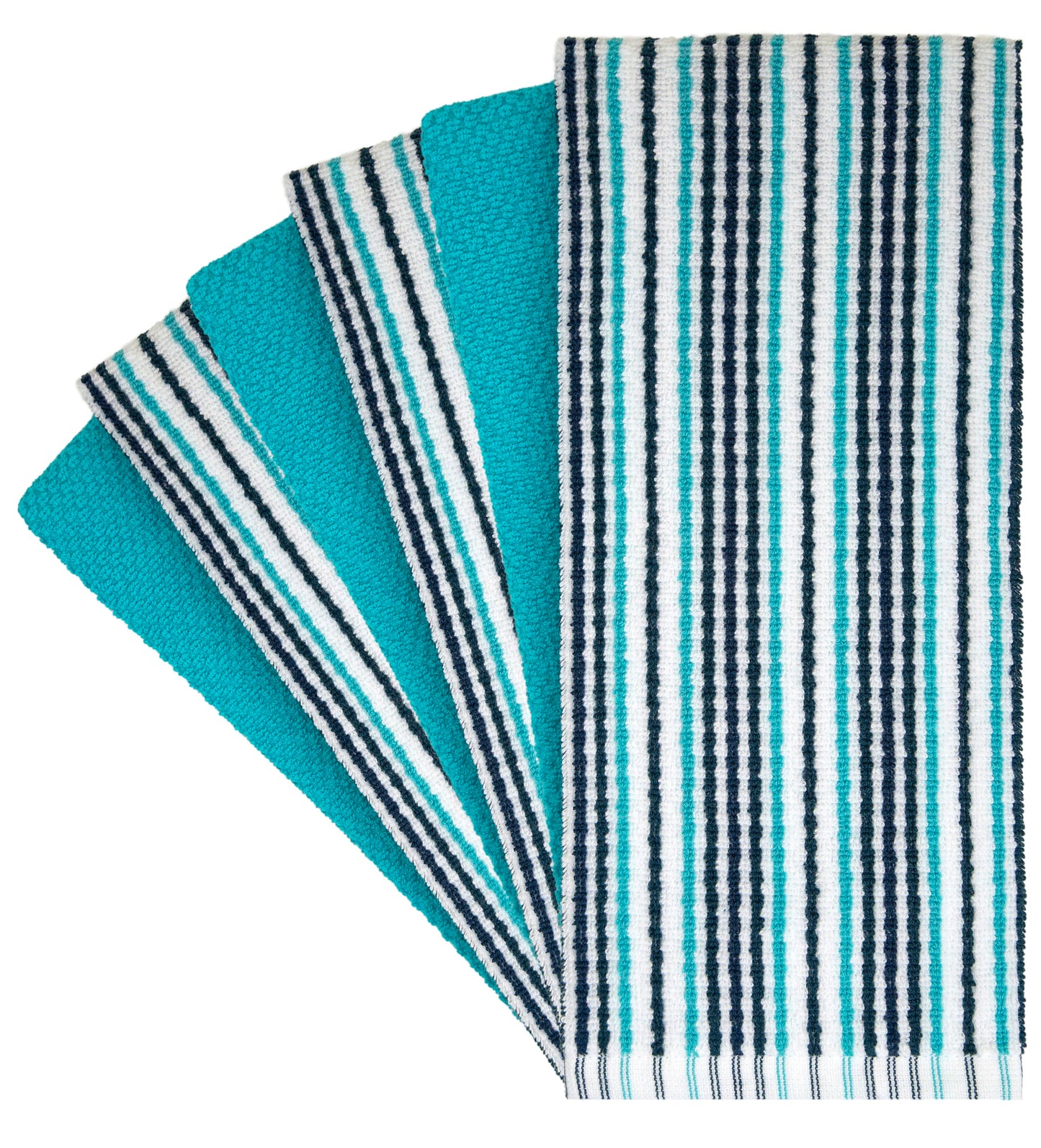 Bumble Towels Pack of 6 Large Kitchen Towels with Popcorn Texture, Striped and Plain, 40 x 66 cm, Made of Thick, Cuddly 100% Ringspun Cotton