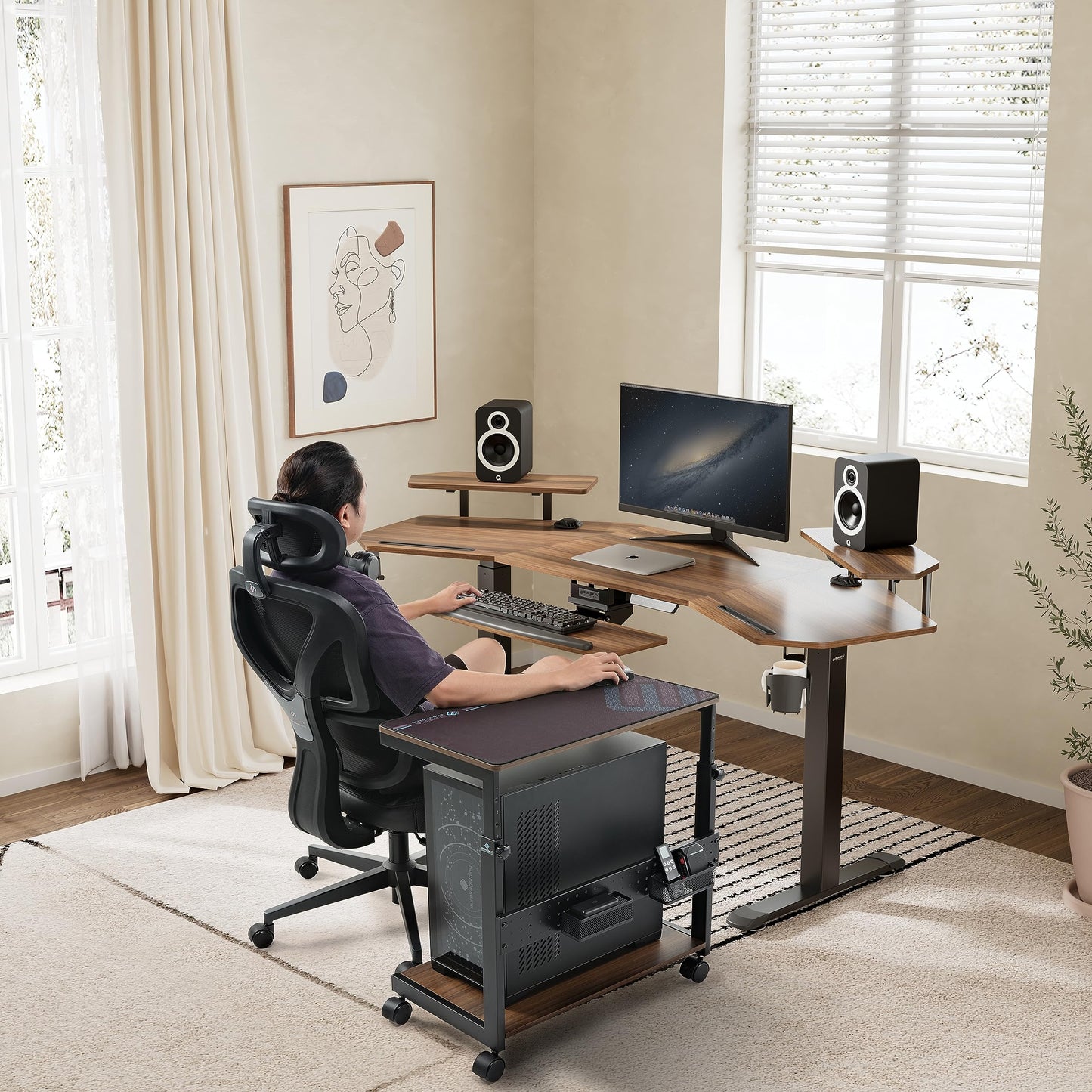 EUREKA ERGONOMIC PC Stand Adjustable Computer Tower with Large Mouse Mat, PC Tower Stand for Pinter, pc Trolley on Lockable Castor Wheels Sturdy