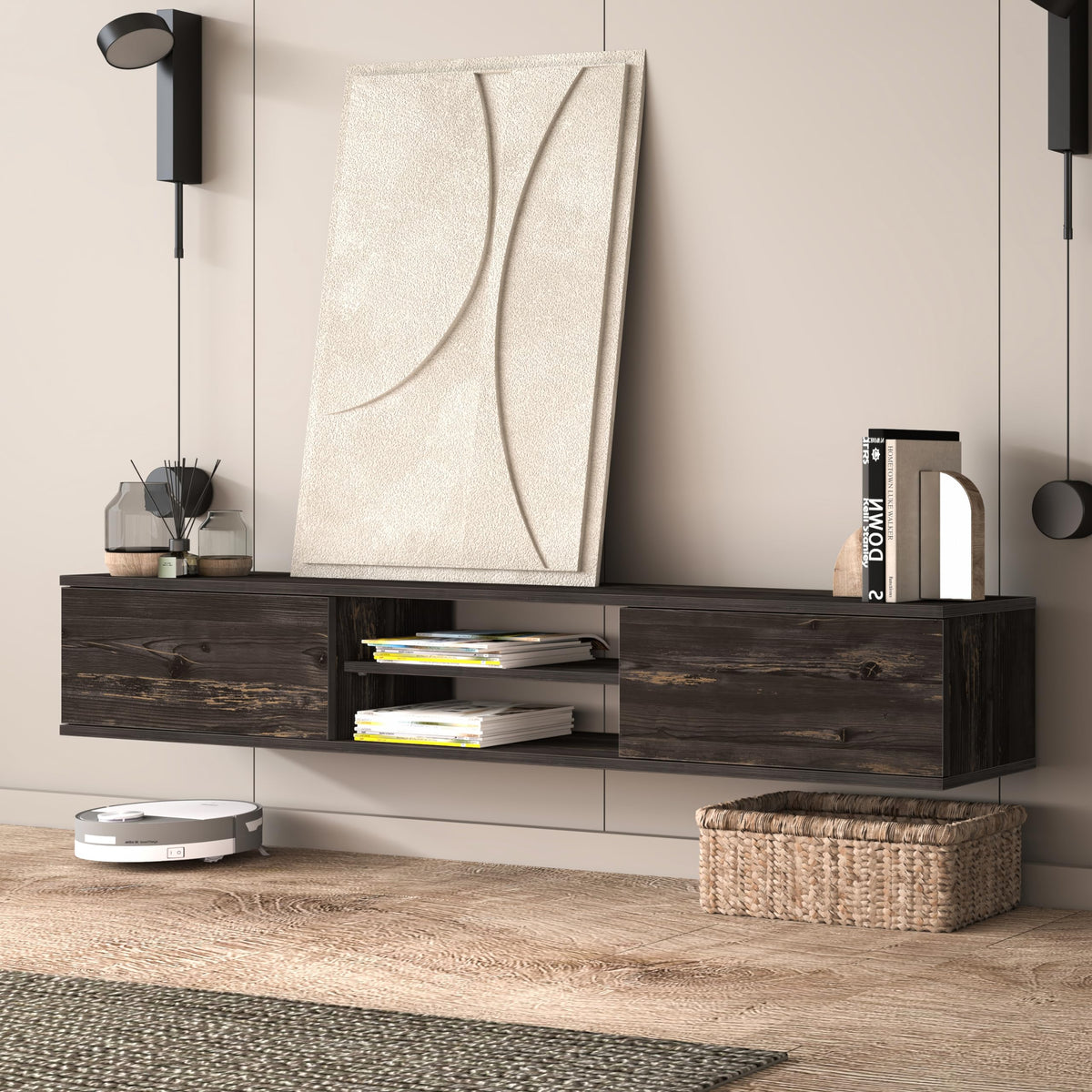 Uniqtrio Floating TV Unit, Floating TV stand Cabinet, TV Units for Living Room 75 inch TVs, TV Stand Unit, TV Table, Media Wall Unit