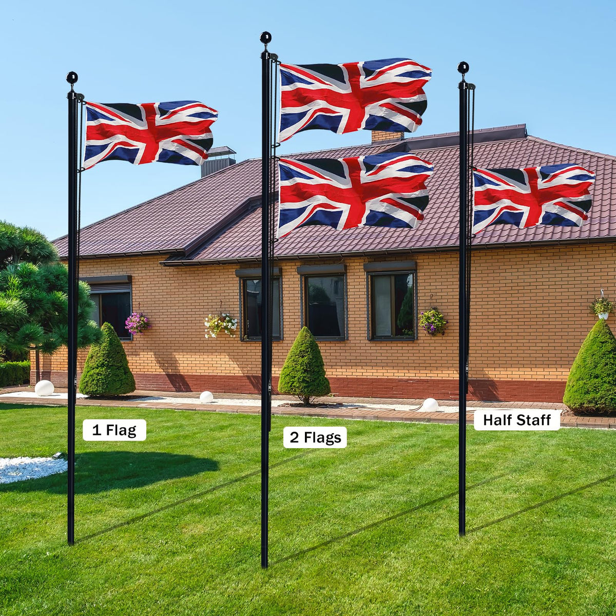 NQ 20FT (6M) Flag Poles for Garden, Sectional Heavy Duty Aluminum Flag Pole Kit with UK Flag, Flag Pole Topper, Flagpole Rope, Outdoor in Ground Flag