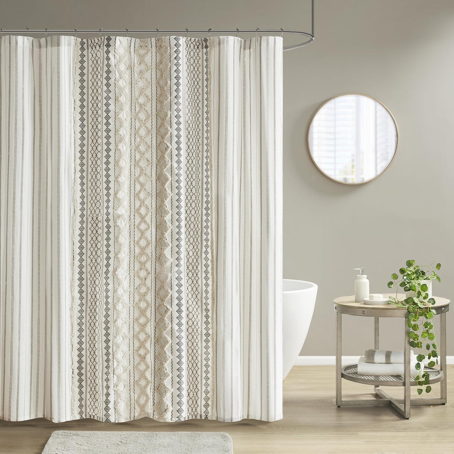 INK+IVY Imani Tufted Chenille 100% Cotton Shower Curtains Machine Washable, Modern Home Bathroom D?cor Bathtub Privacy Screen, 72" x 72", Ivory