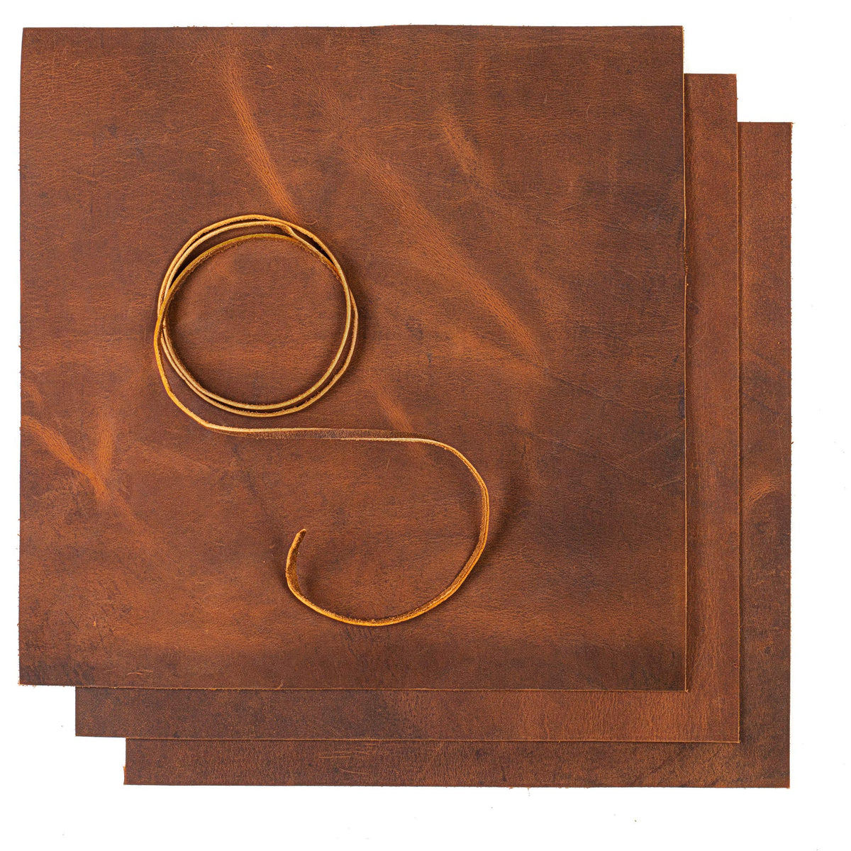 Wanderings Leather Sheets for Crafts ? 3 Sheets (30x30cm) + Leather Cord (91cm) - Genuine Full Grain Buffalo Leather Squares - Great for Jewelry,