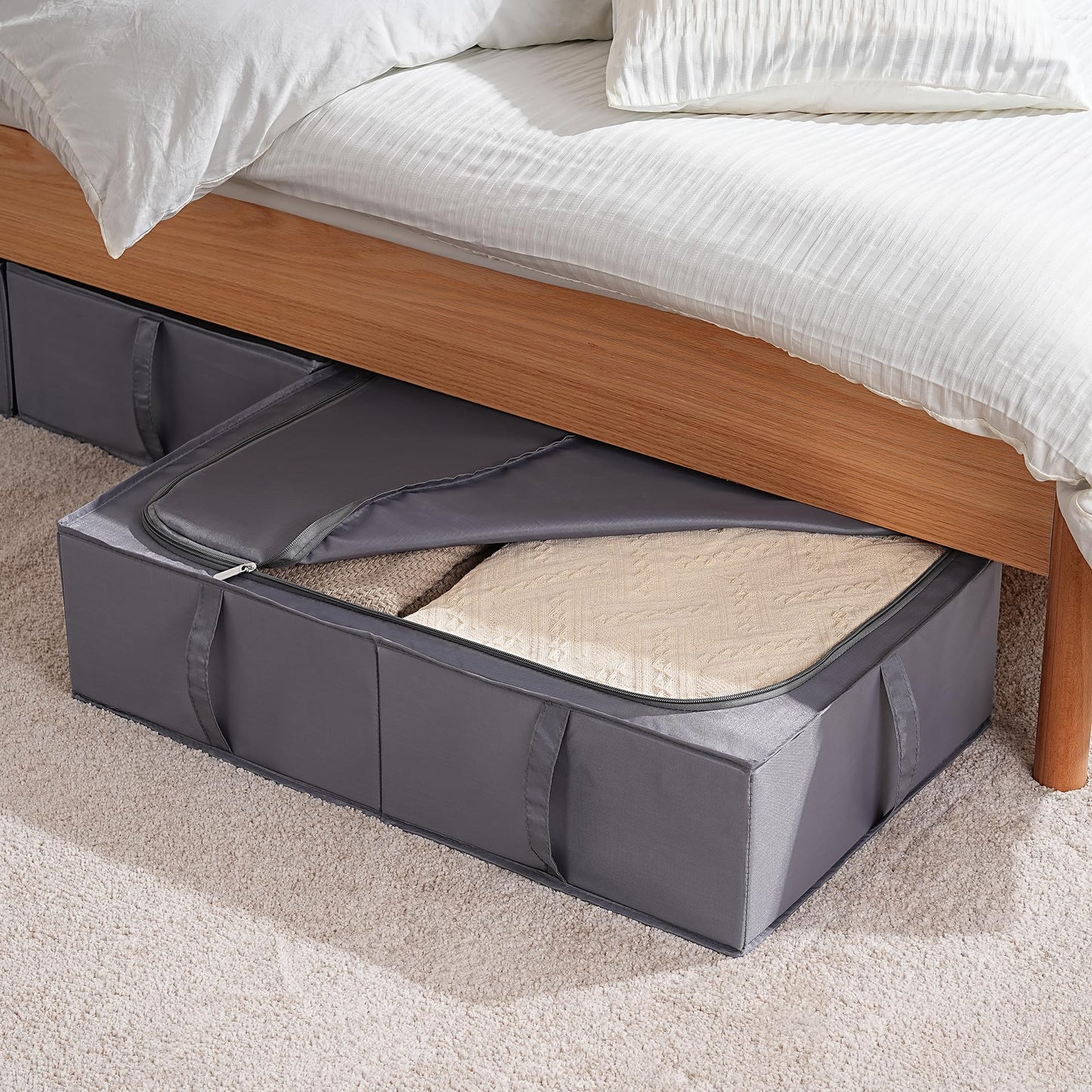 TYEERS Under Bed Storage Box with Lid, Durable Fabric, Washable, Collapsible, Under Bed Storage for Clothes, Blankets, Sheets, Shoes, 70x42x18 cm,