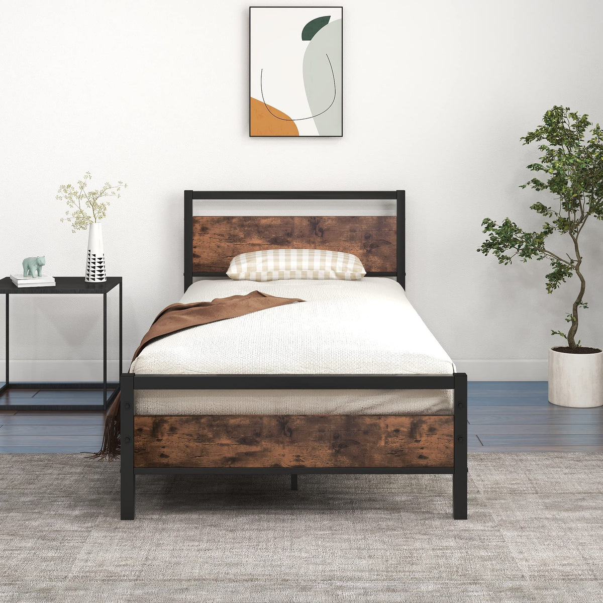 JELUTE Metal Platform Bed Frame, 3 FT Single, Black