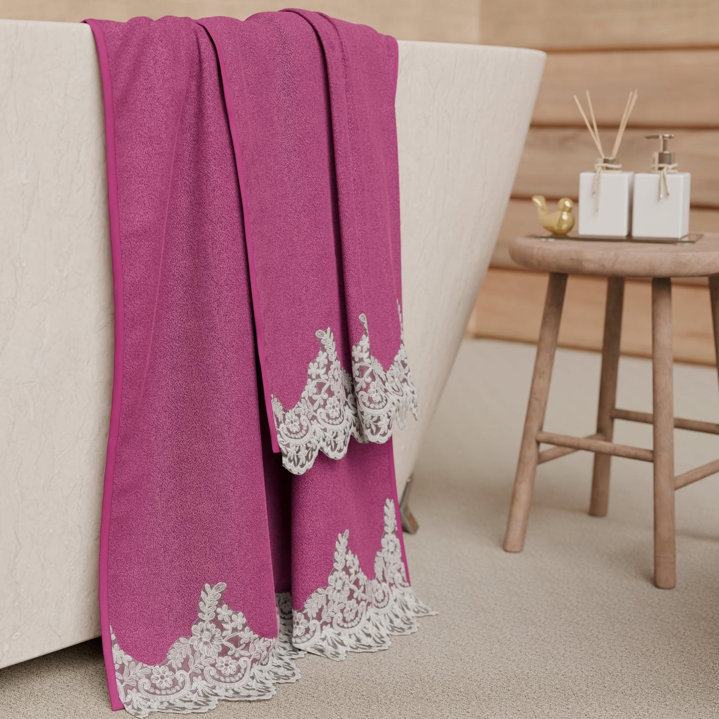 PETTI Artigiani Italiani - 100% Cotton Terry Bath Towels, 1+1 Towel Set, 2 Pieces 1 Face Towel and 1 Hand Towel, Fuchsia