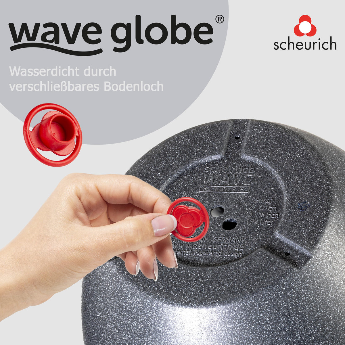 Scheurich Wave Globe, Planter made of Plastic, Black-Granite, 50 cm diameter, 37 cm height, 37 l Vol.