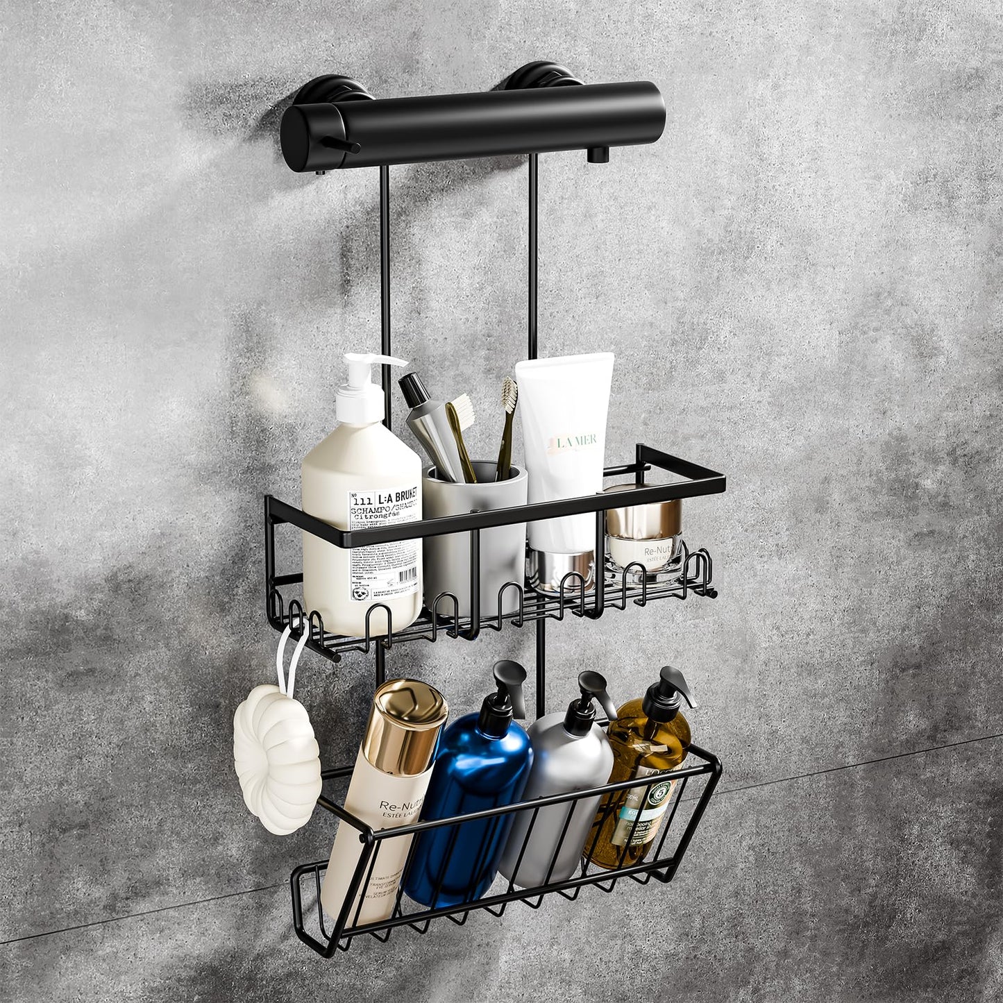 HouseUp Shower Caddy Hanging - Shower Shelf Basket No Drilling, Shampoo Holder for Bathroom Storage Rustproof, Black