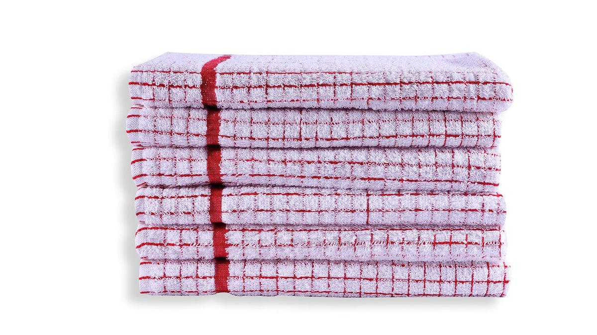 QUALITY HOME TEXTILES 100% Cotton Super Soft Terry Towelling Tea Towels with Hanging Loop | Pack of 3