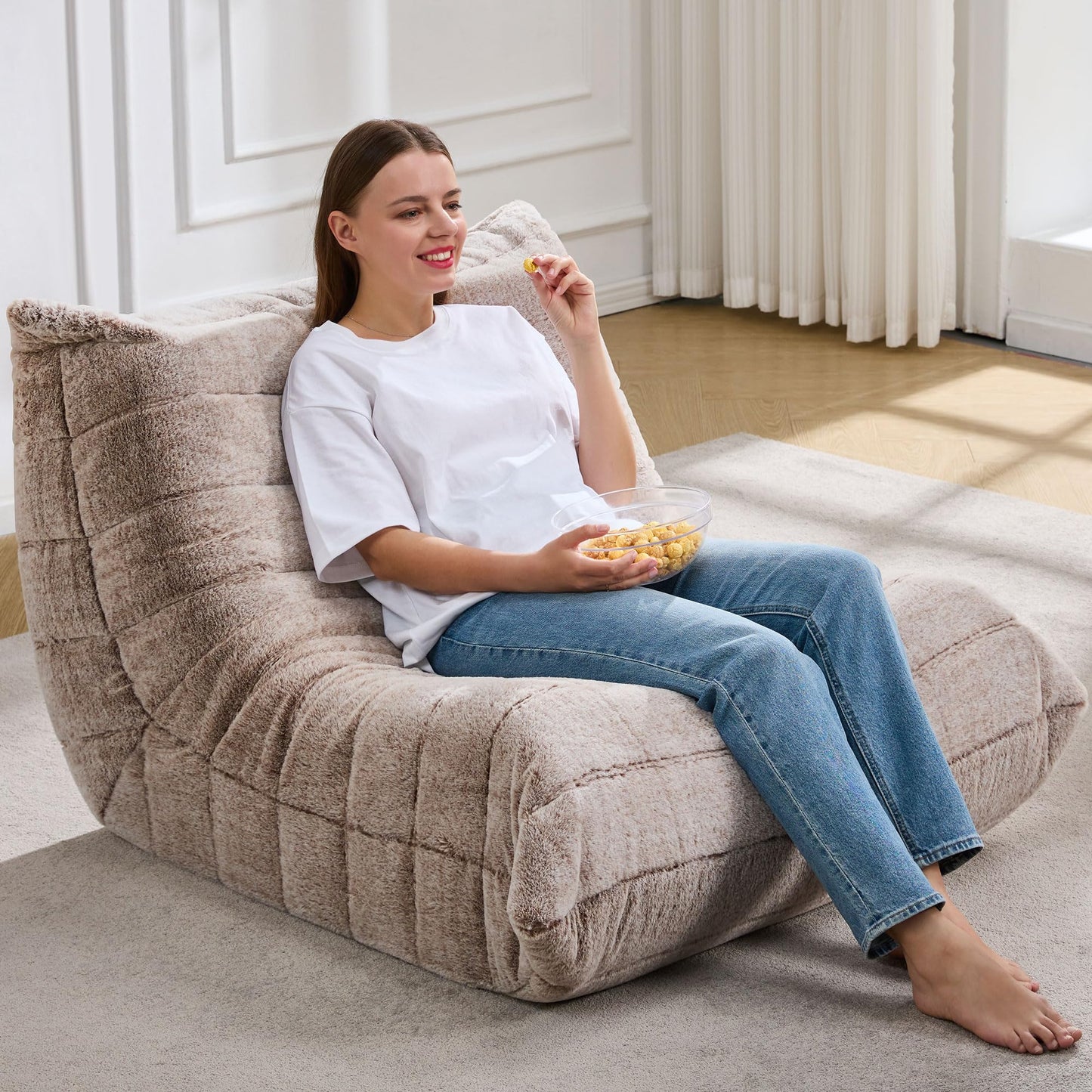 Hobestluk Bean Bag Chairs for Adults Giant Bean Bag Chair Memory Foam BeanBag Chair Togo Sofa Chair with Filler Faux Fur Fireside Beanbags Lazy Sofa