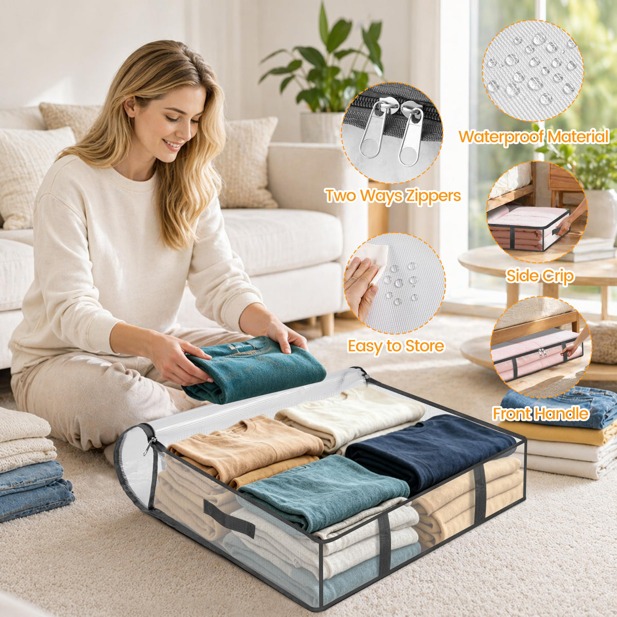 Averrex 3 pack 90L Storage Bags, Clear Under Bed Storage Box with Lids