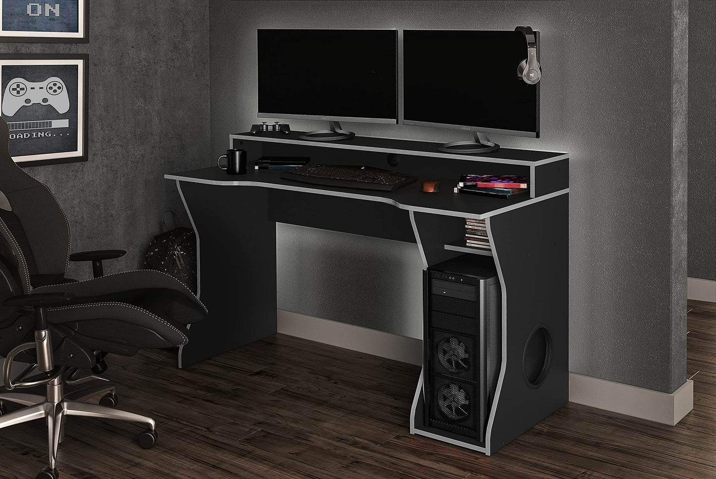 Birlea Enzo Gaming desk, black & Silver