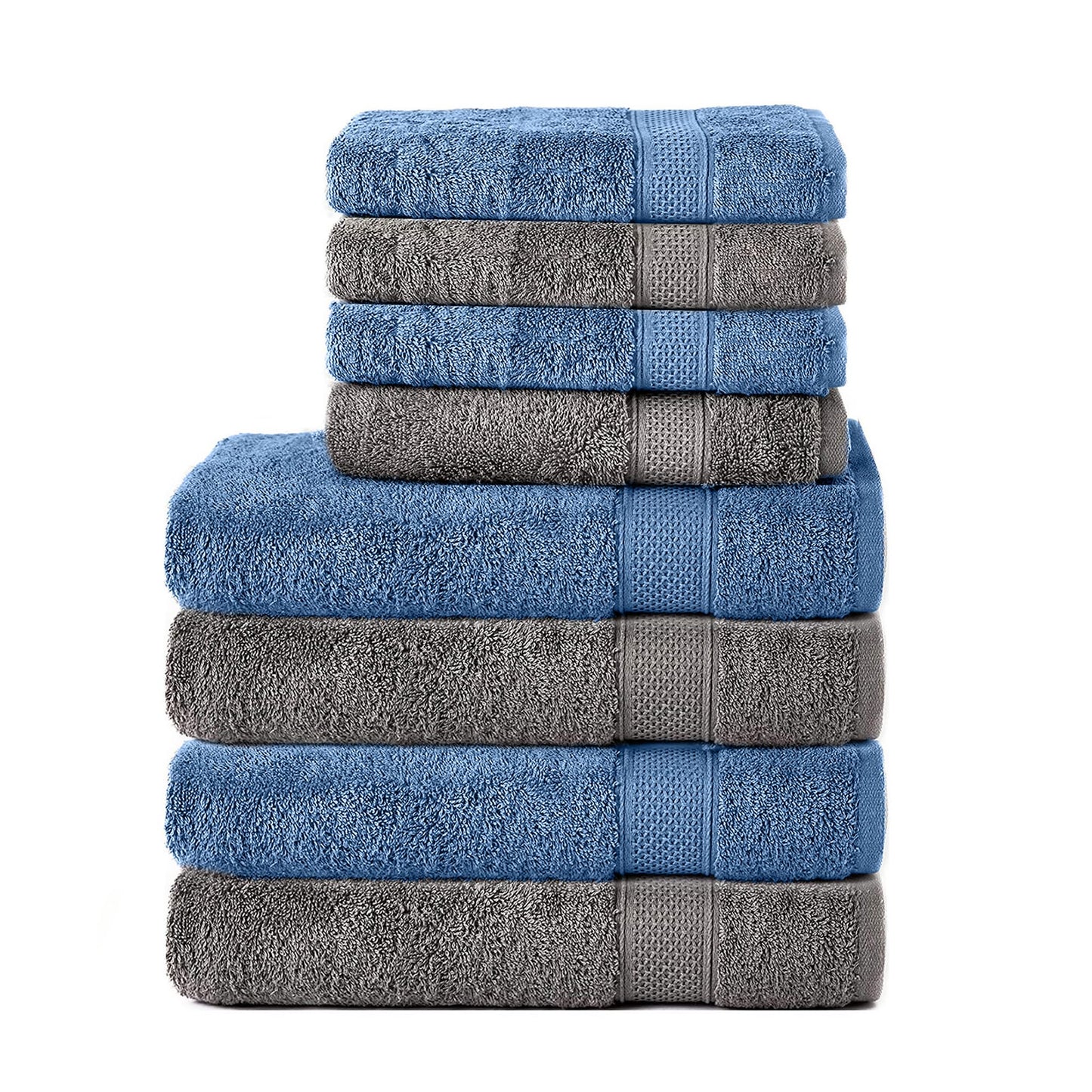 Komfortec Set of 8 Hand Towels 100% Cotton, 4 Bath Towels 70 x 140 cm and 4 Hand Towels 50 x 100 cm, Terry Cloth, Soft, Towel, Large, Anthracite/Light