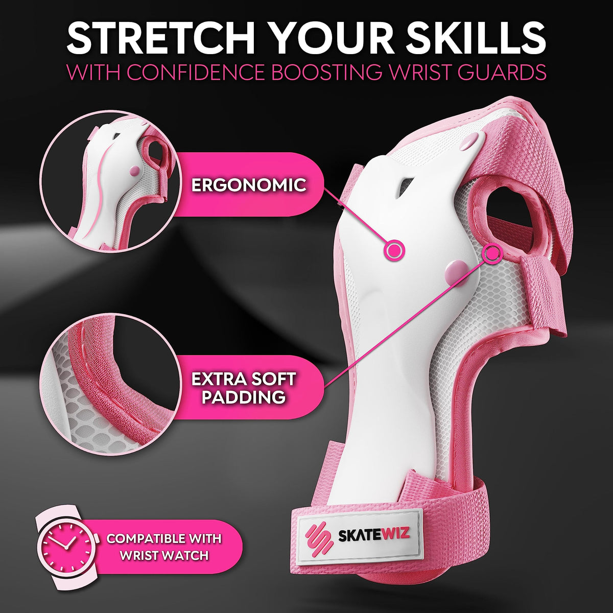 SKATEWIZ Kids Knee and Elbow Pads - PROTECT-1 - Knee Pads Kids Knee and Elbow Pads for Children - S Pink Kids Knee Pads Scooter Knee Pads Skate Pads