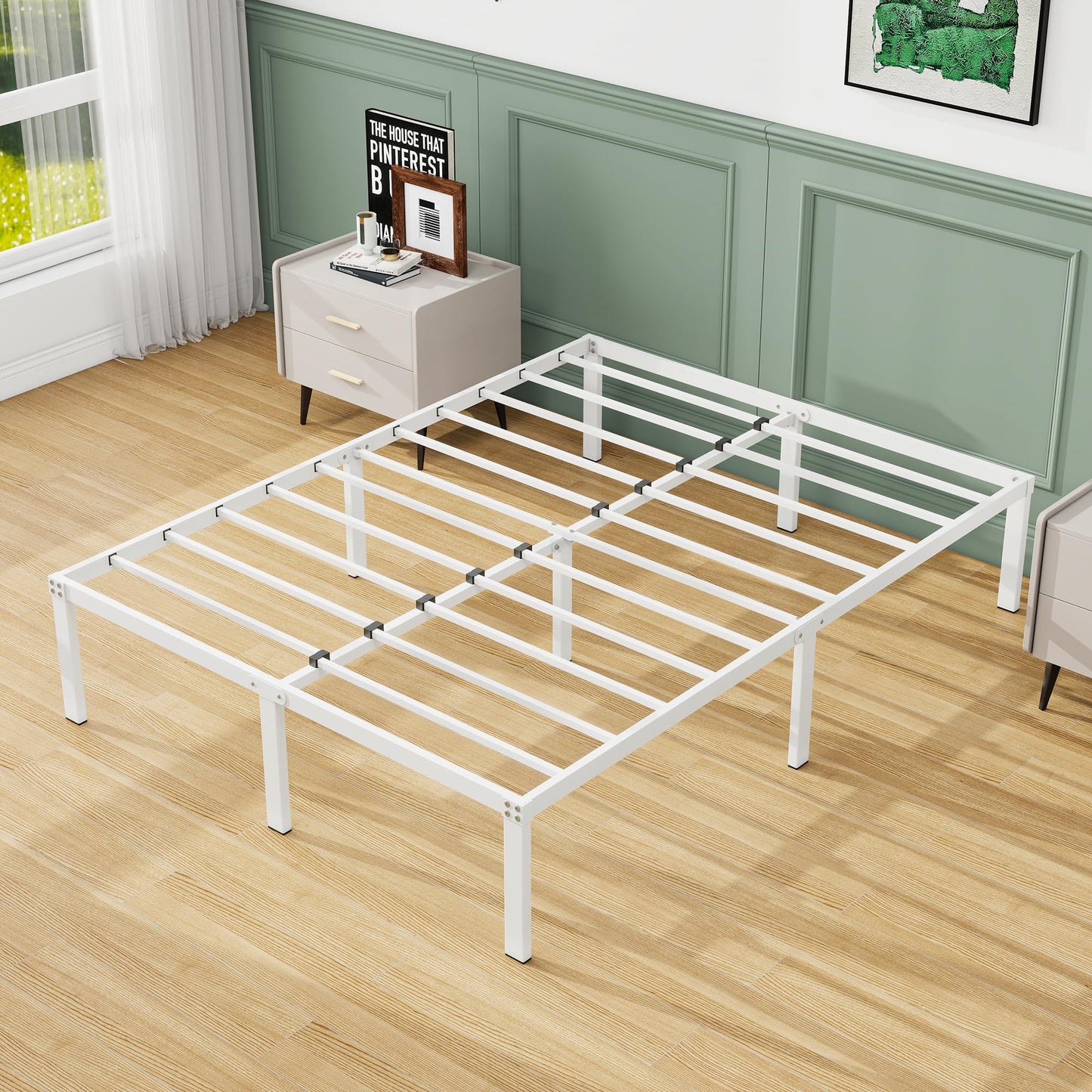 DUMEE 4ft6 Double Bed Frames, 36cm High Metal Platform Bed Frames Double with Storage Under Bed/Steel Slats Mattress Base, No Box Spring Needed