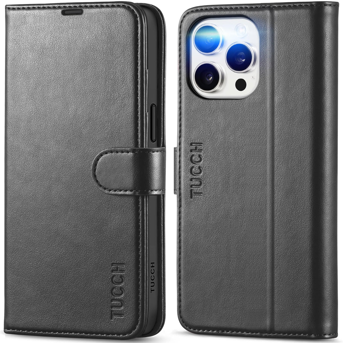 TUCCH Case for iPhone 15 Pro Max (6.7") 2023, Magnetic Protective PU Leather Wallet Stand Foldable Flip Case with [RFID Blocking][Card
