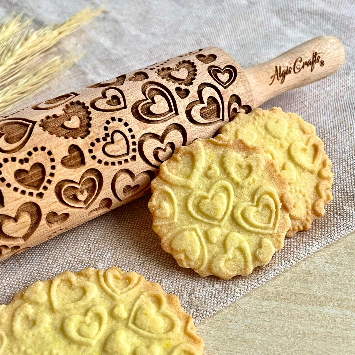 LOVELY DAY 3 KID Rolling Pin SET with HEART, PAISLEY and SPRING patterns. Wooden Laser Cut Mini embossing Rolling Pins for cookies, play dough, salt