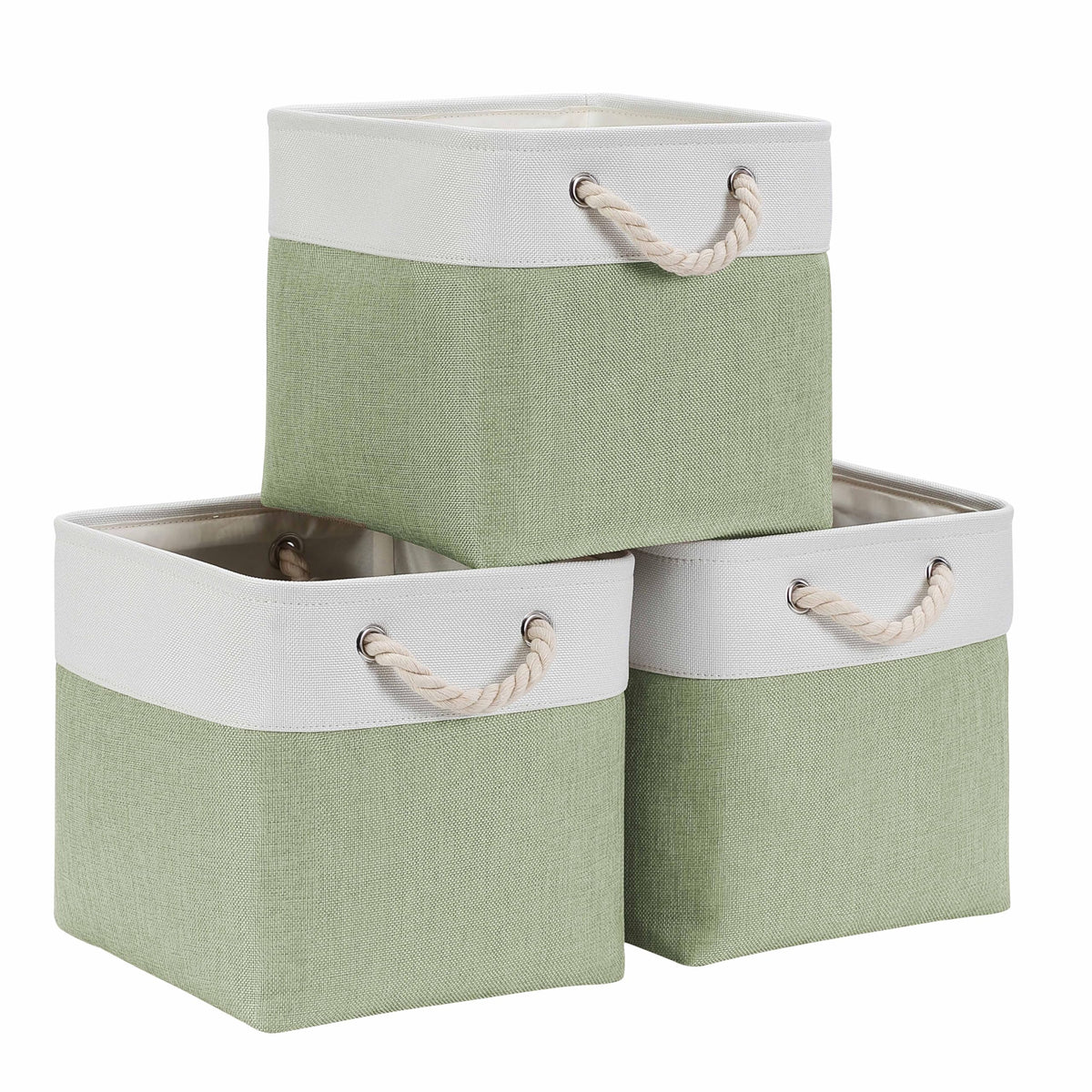 Mangata 28x28x28cm Cube Storage Boxes 3Pcs Green White Foldable Baskets
