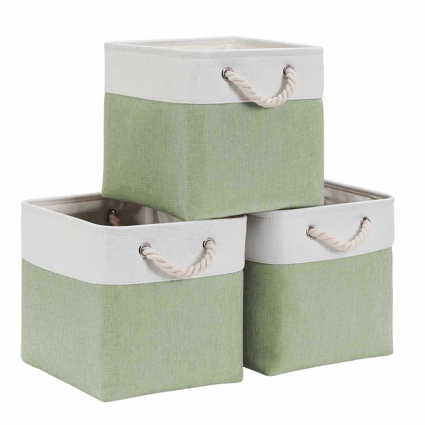Mangata 33x33x33cm Cube Storage Boxes 3Pcs Green White Foldable Baskets