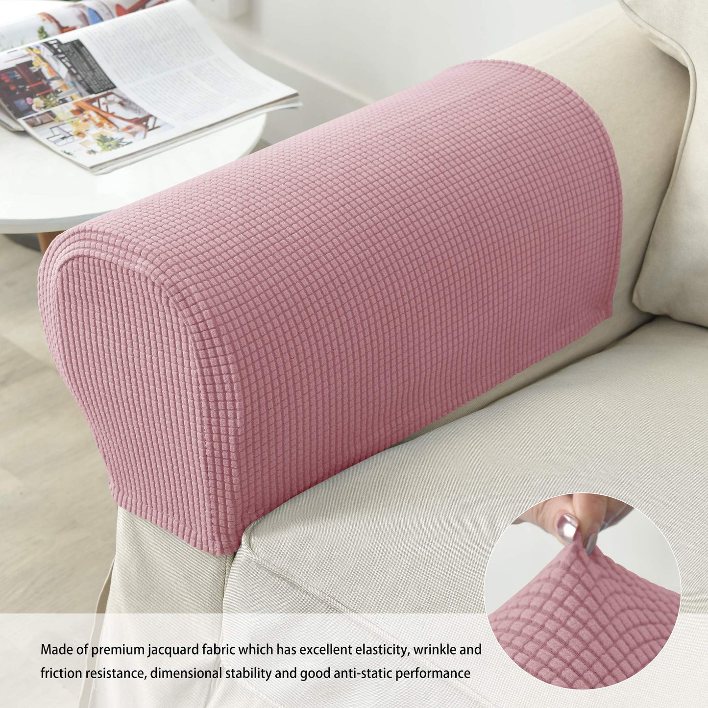 GEOCANG Armchair cover, Set of 2 non-slip armchair, sofa armrest protector, for furniture protector (Pink)