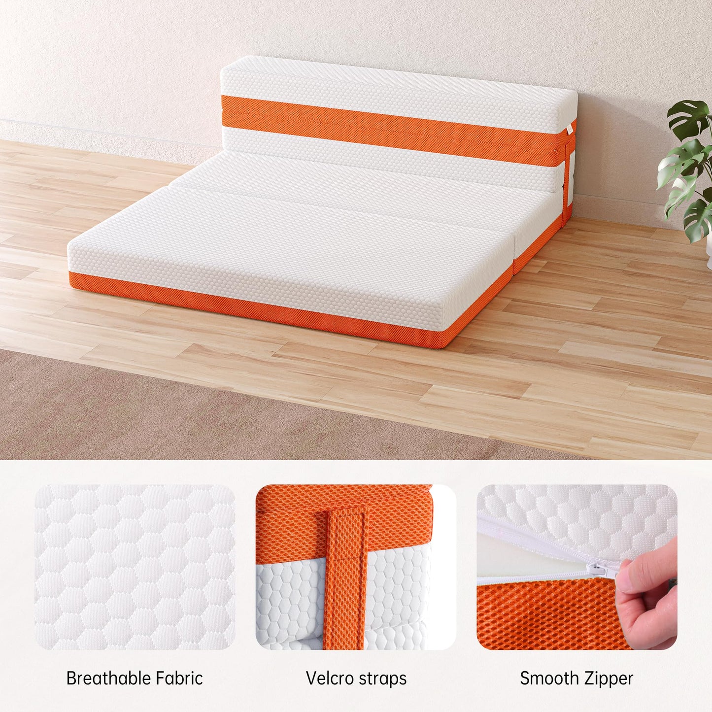 TeQsli Double Foldable Mattress, 10CM Memory Foam Folding Mattress with Removable Washable Cover, for Guest Beds, Camping and Road Trips