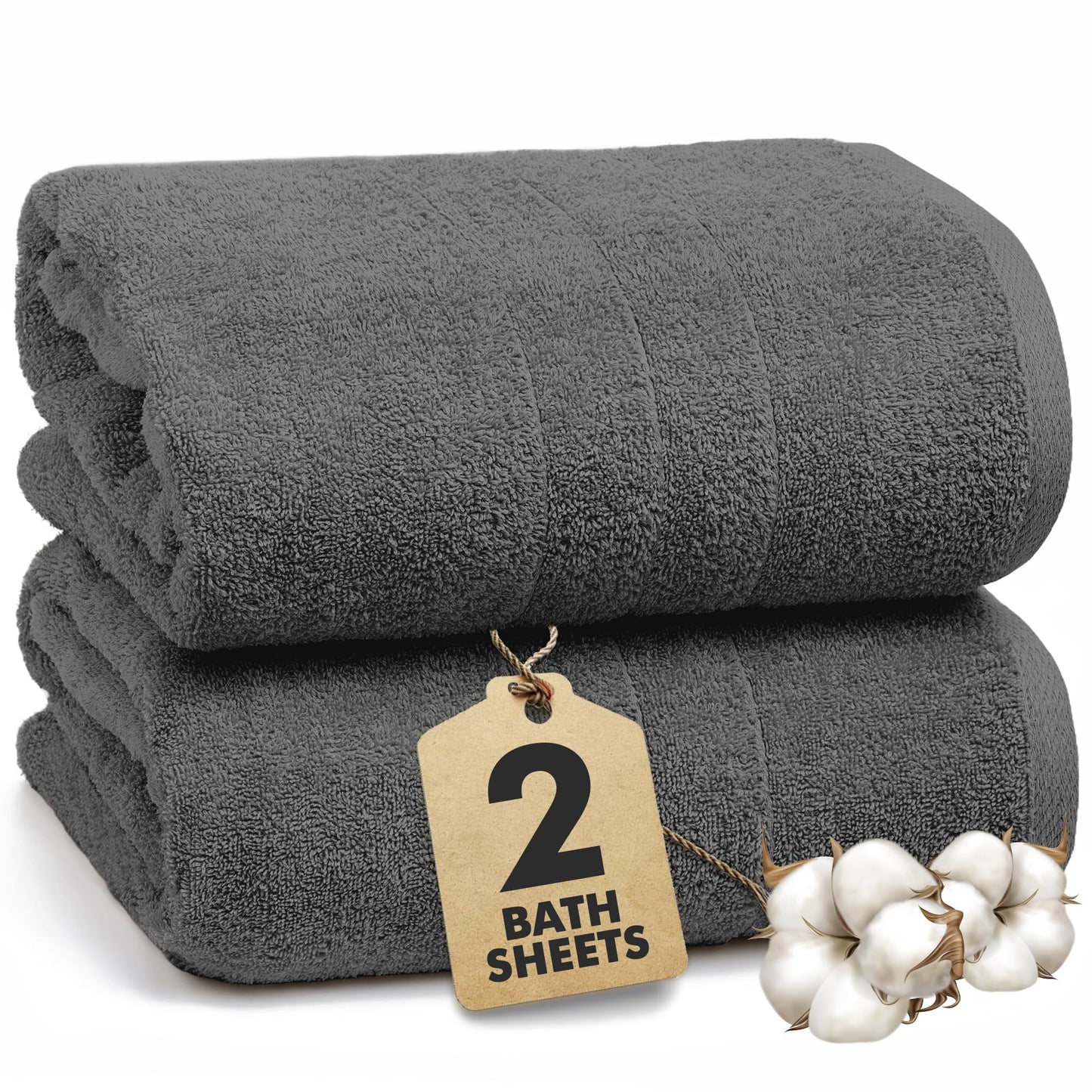 Novo Home Bath Sheets - Extra Large Bathroom Sheet Set ? Pack of 2 Jumbo Towels Dark Grey (90x180cm) ? 100% Cotton Soft Quick Dry Large Bath Towels