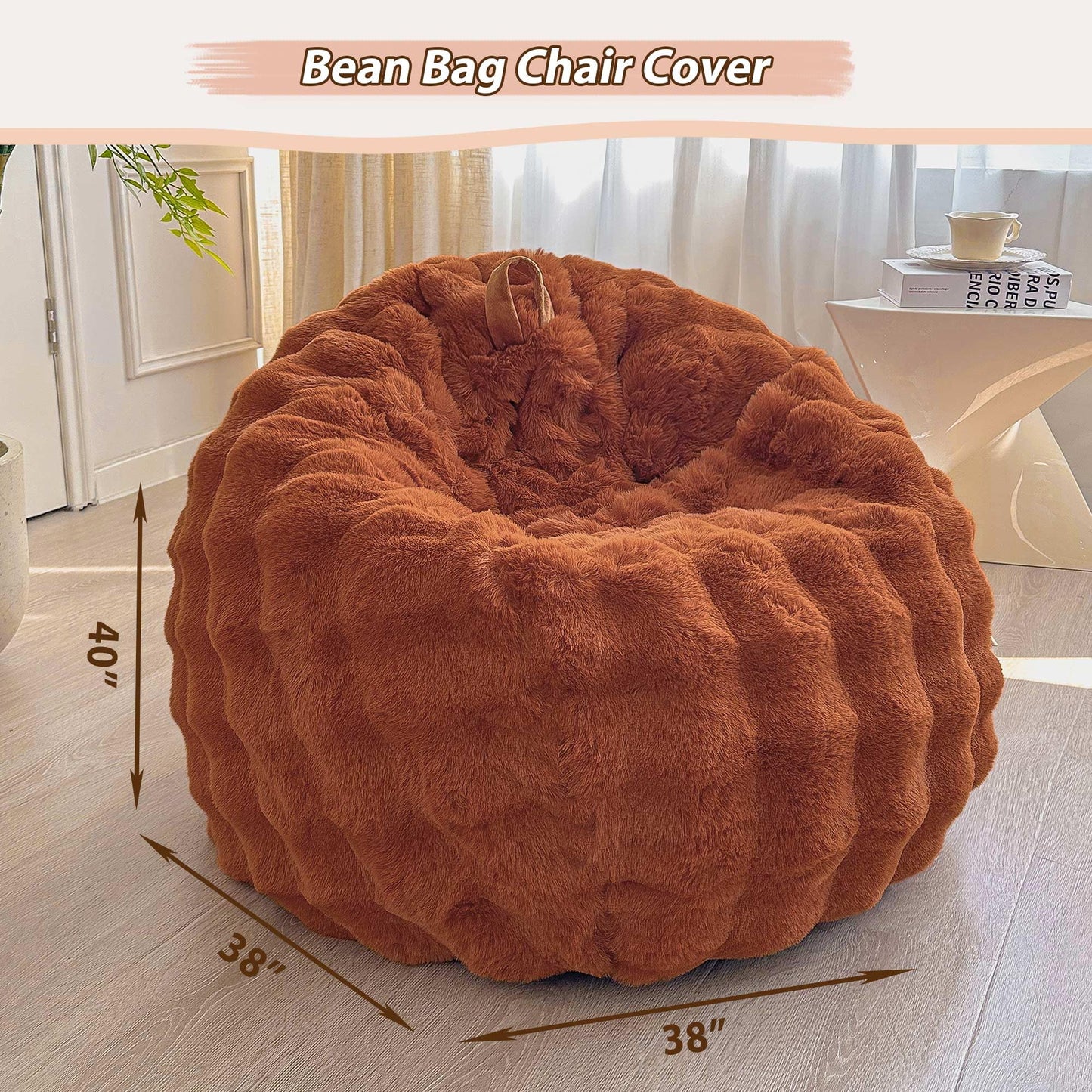 LIFEREVO 3FT Fluffy Faux Rabbit Fur Bean Bag Cover, No Filler, Burnt Orange