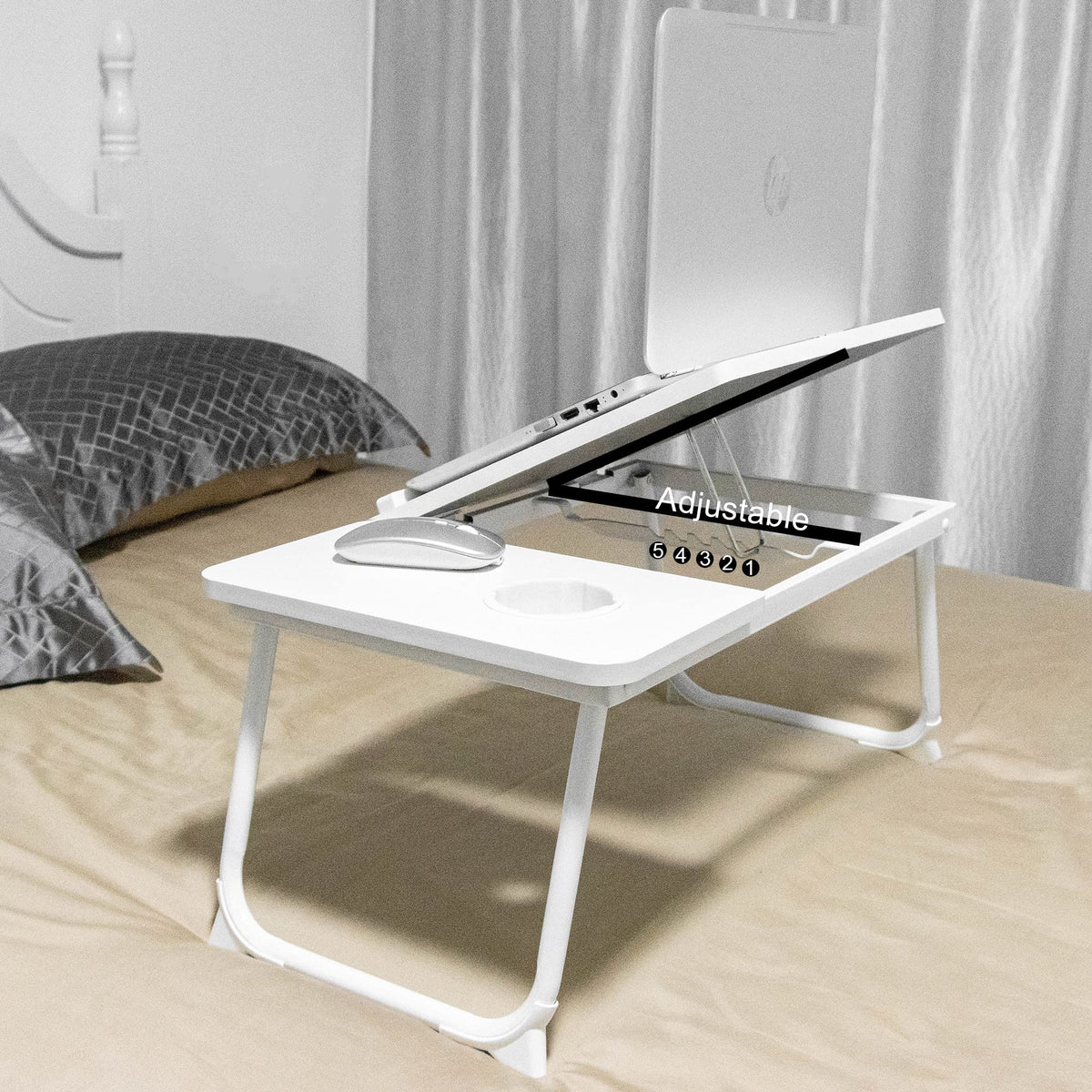 Laptop Desk, Laptop Bed Table with Foldable Legs & Cup Slot, Reading Holder Notebook Stand Breakfast Bed Tray Book Holder for Sofa, Bed, Terrace