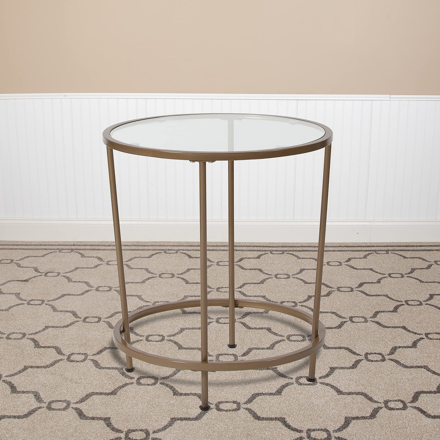 Flash Furniture Astoria Collection Round End Table - Modern Clear Glass End Table - Brushed Gold Frame