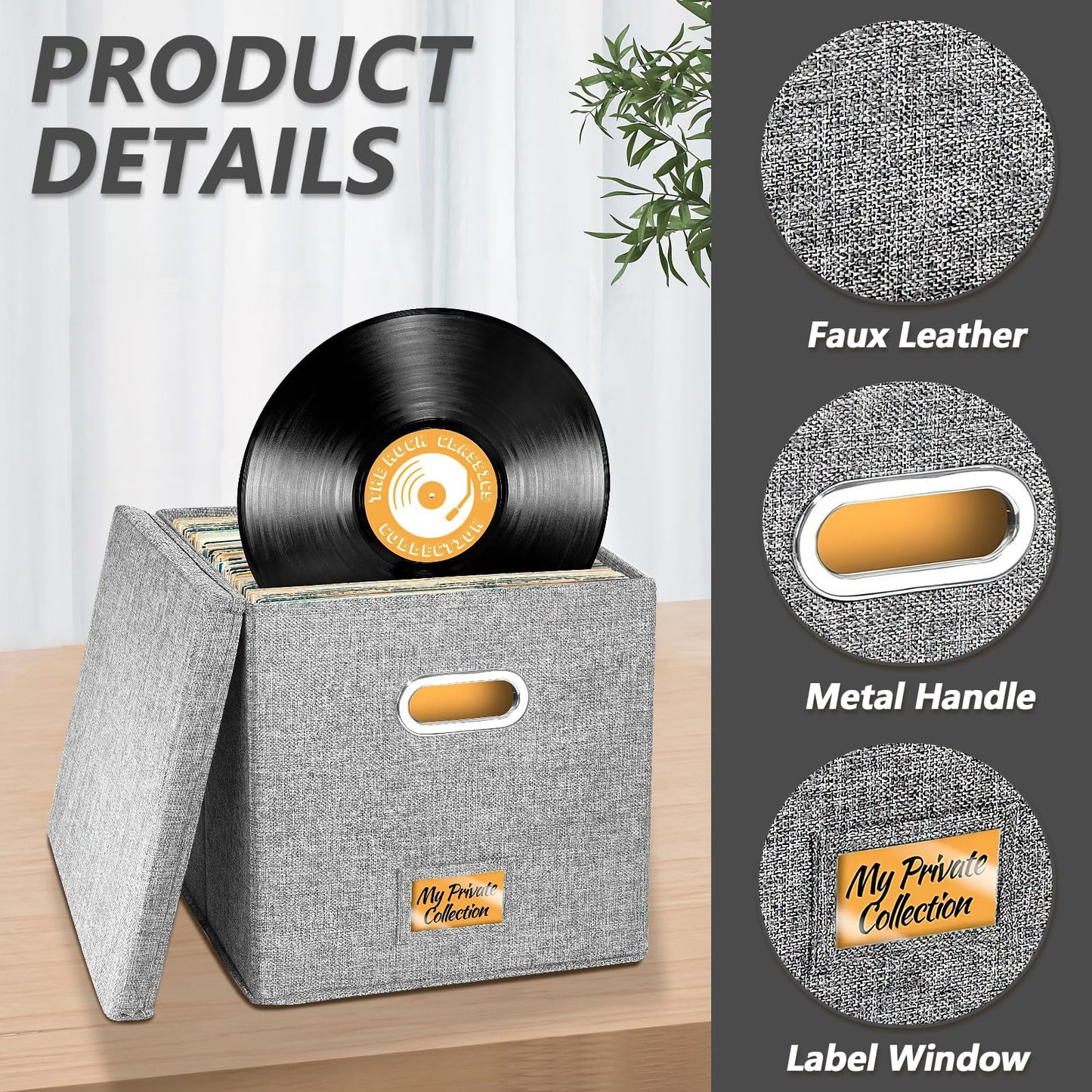 4 PCS 12-inch Vinyl Record Storage Box,Folding LP Case with Lid & Handle
