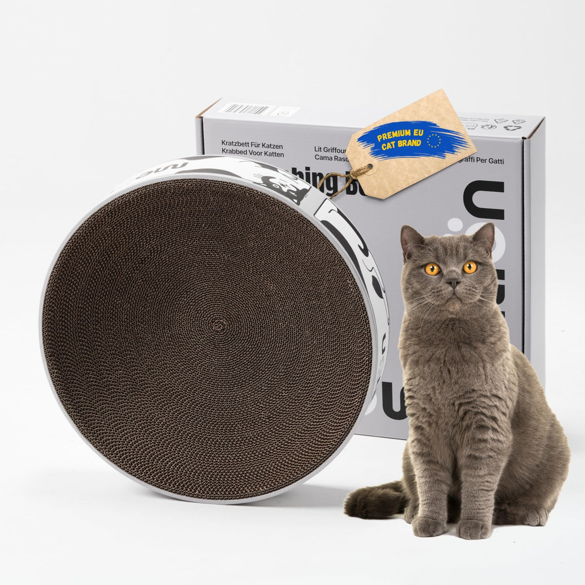Scratching Bed for Cats ? XL 46 cm Round Scratcher Made from 100% Recycled Corrugated Cardboard, Round Cat Bed with Natural Catnip, Robust Accessory