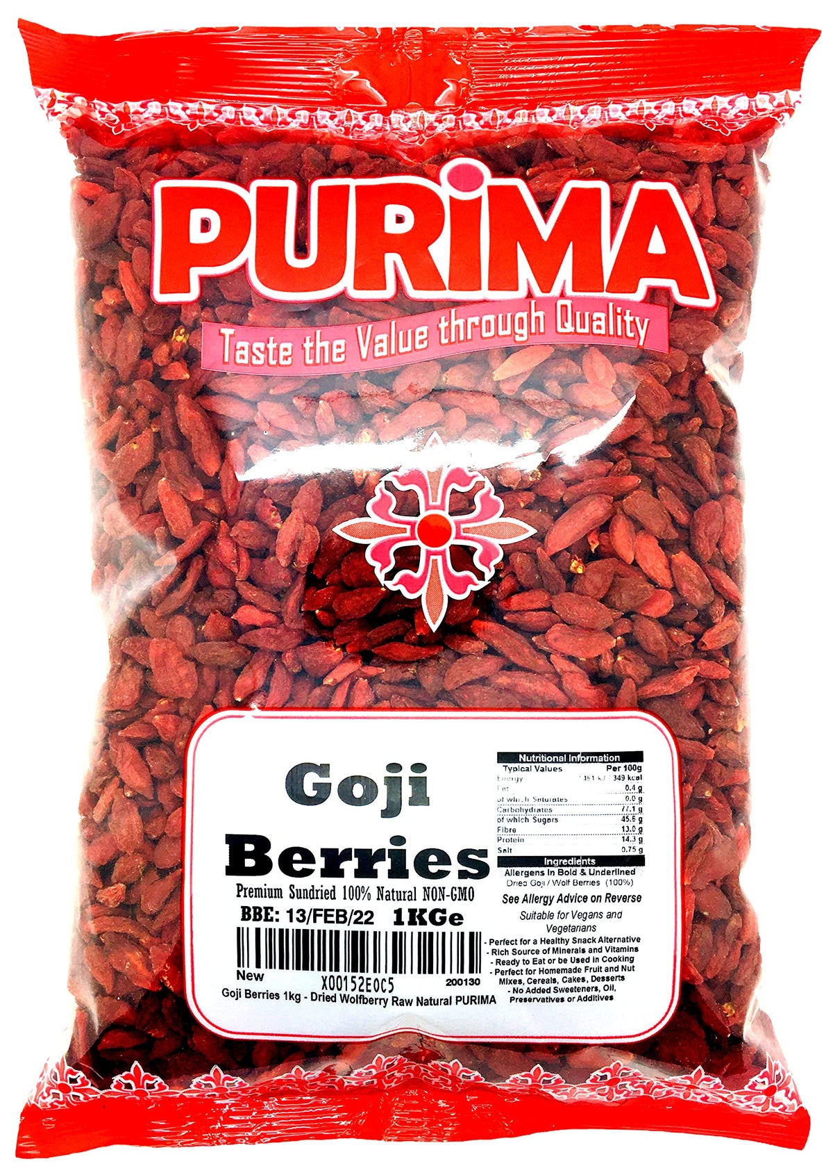 Goji Berries 1kg 100% Raw Natural Non GMO Premium Quality Whole Wolf Berry Sun Dried Fresh Wolfberry - Full of Antioxidants Healthy SuperFood - Vegan