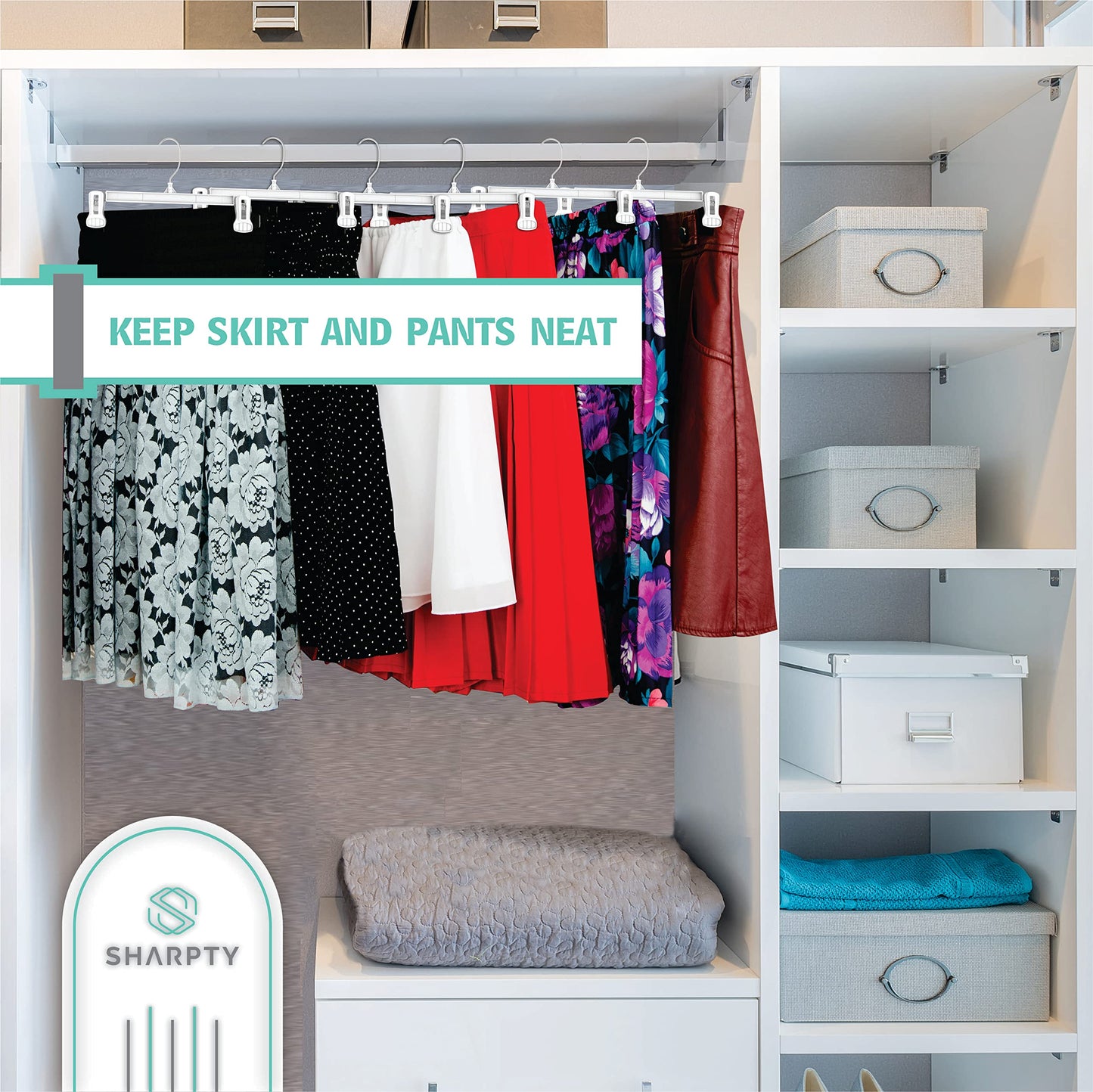 Sharpty Pant & Skirt Hangers - Closet Hangers for Shorts, Shirts, Jeans, Dresses, Slacks, Coats, Clothes, Clothing, Garments & More - Durable