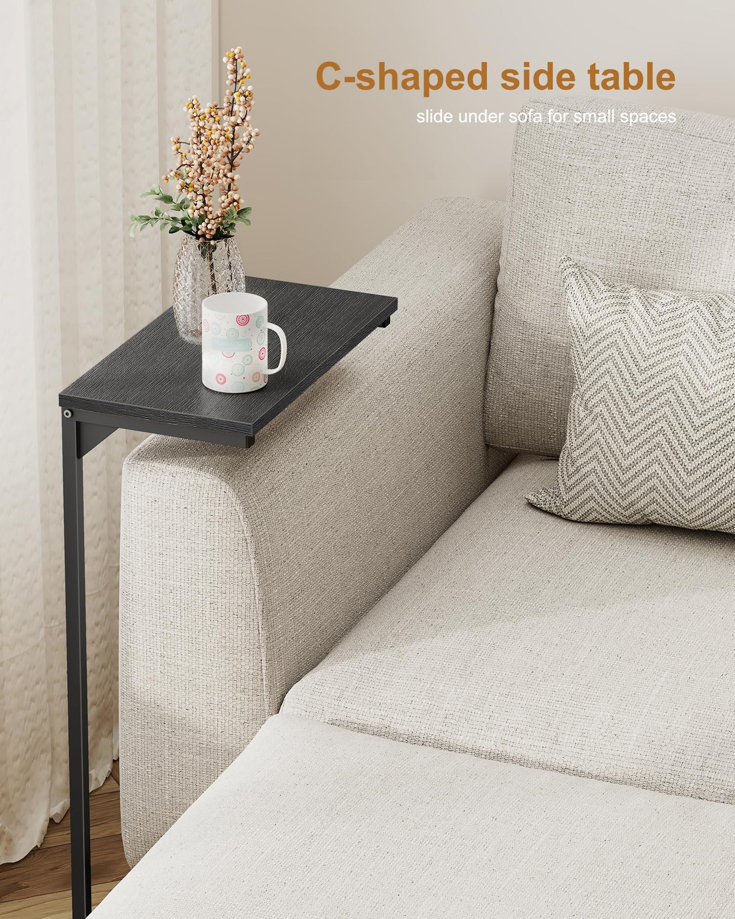 TUTOTAK C Shaped Side Table, Set of 2, Small End Table, 28.7 inch Tall Couch Sofa Table, Living Room, Bed Room, Black TB01BK0712EU