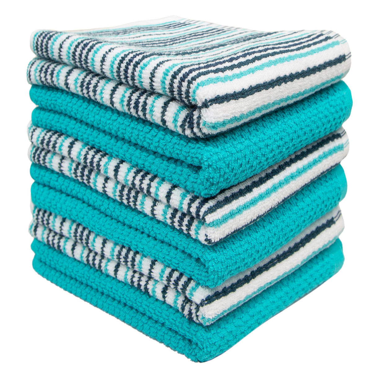 Bumble Towels Pack of 6 Large Kitchen Towels with Popcorn Texture, Striped and Plain, 40 x 66 cm, Made of Thick, Cuddly 100% Ringspun Cotton