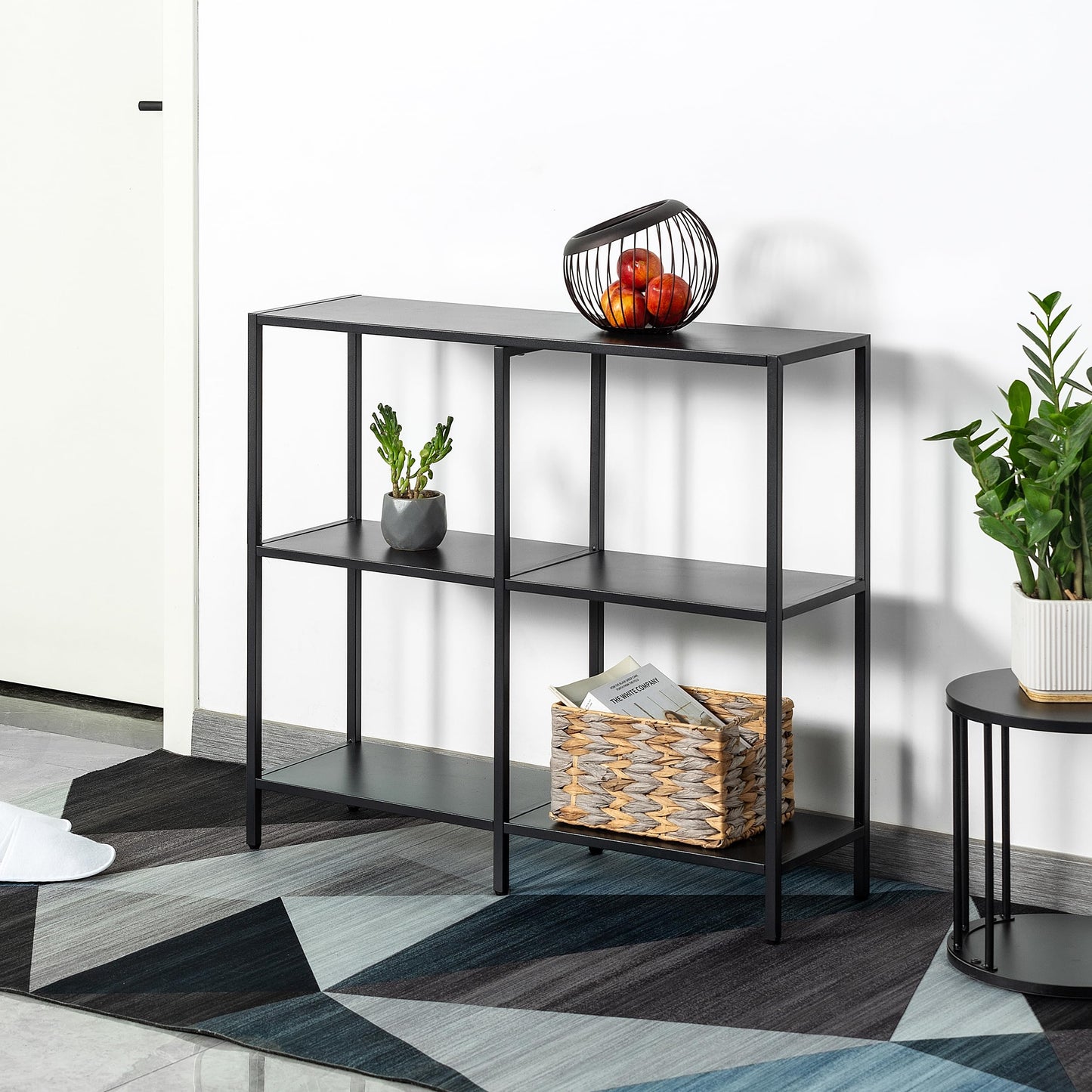 HDANI 80cm Metal Console Table with 3 Tier Strage Shelves,Narrow Entryway Table,Modern Sofa Tables for Entryway, Living Room,Bedroom,Black