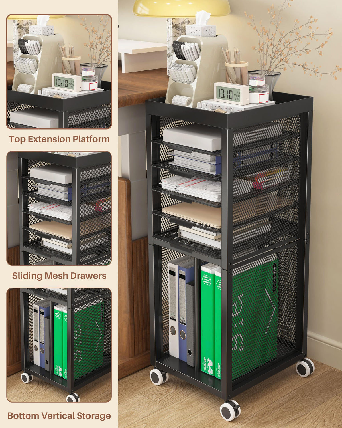 Noskox Rolling File Cart,Mobile Bookshelf with Wheels