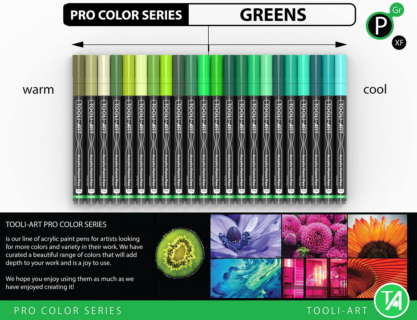 Acrylic Paint Pens 22 Green Tones Assorted Pro Colour Series Markers Set 0.7mm Extra Fine Tip for Rock Painting, Glass, Mugs, Wood, Metal, Canvas,